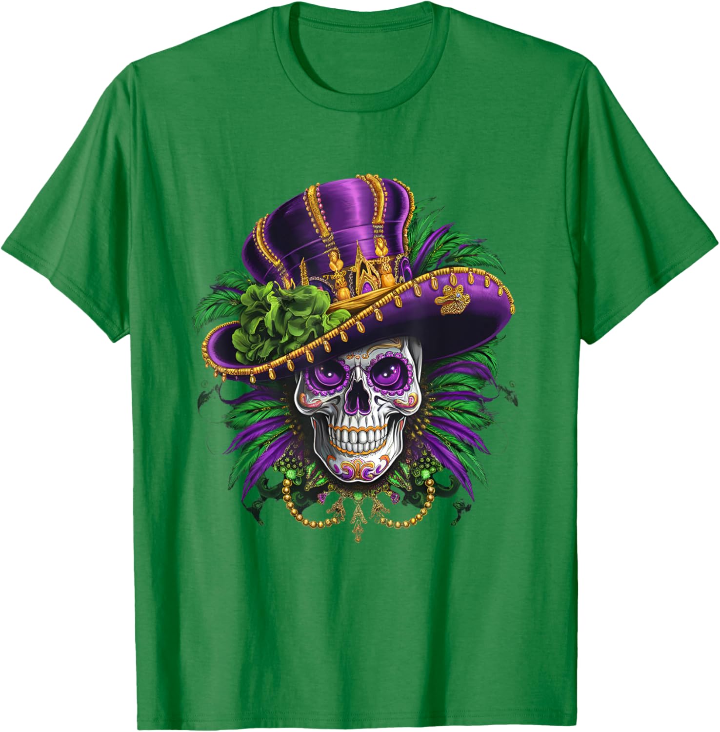 Vibrant Sugar Skull Mardi Gras T-Shirt for Carnival Fun and Festivity - 15