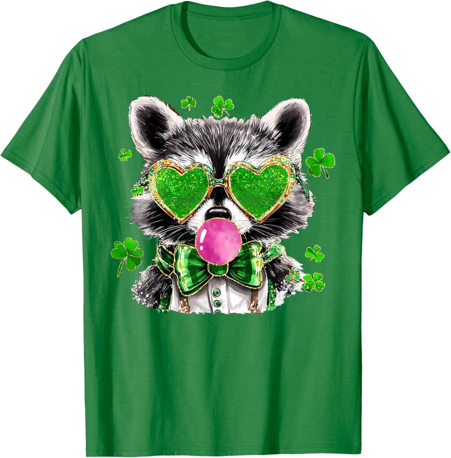 Lucky Racoon Blowing Gum Funny Shamrock St Patrick's Day T-Shirt - 21