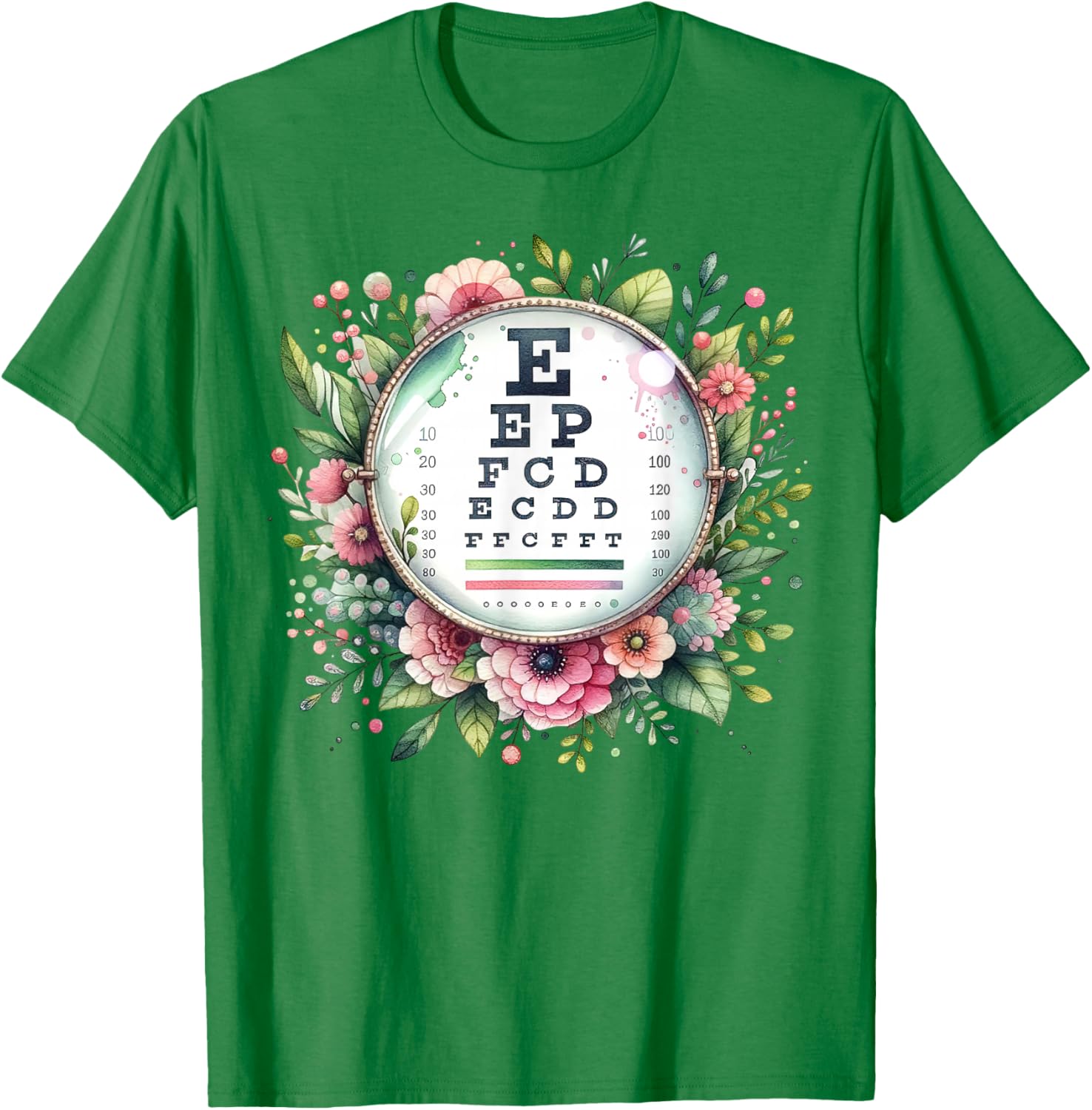 Floral Eye Chart T-Shirt for Optometrists and Eye Care Professionals - 19