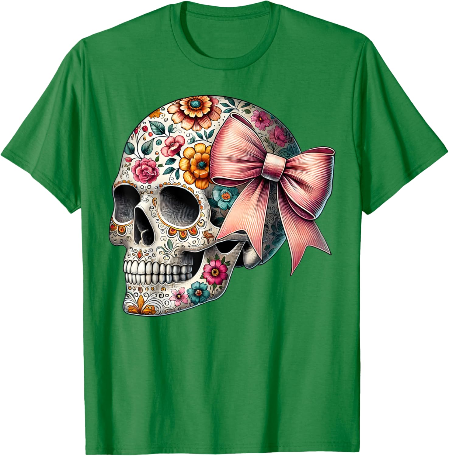 Floral Sugar Skull T-Shirt for Girls and Women - Stylish Flower Design - 12