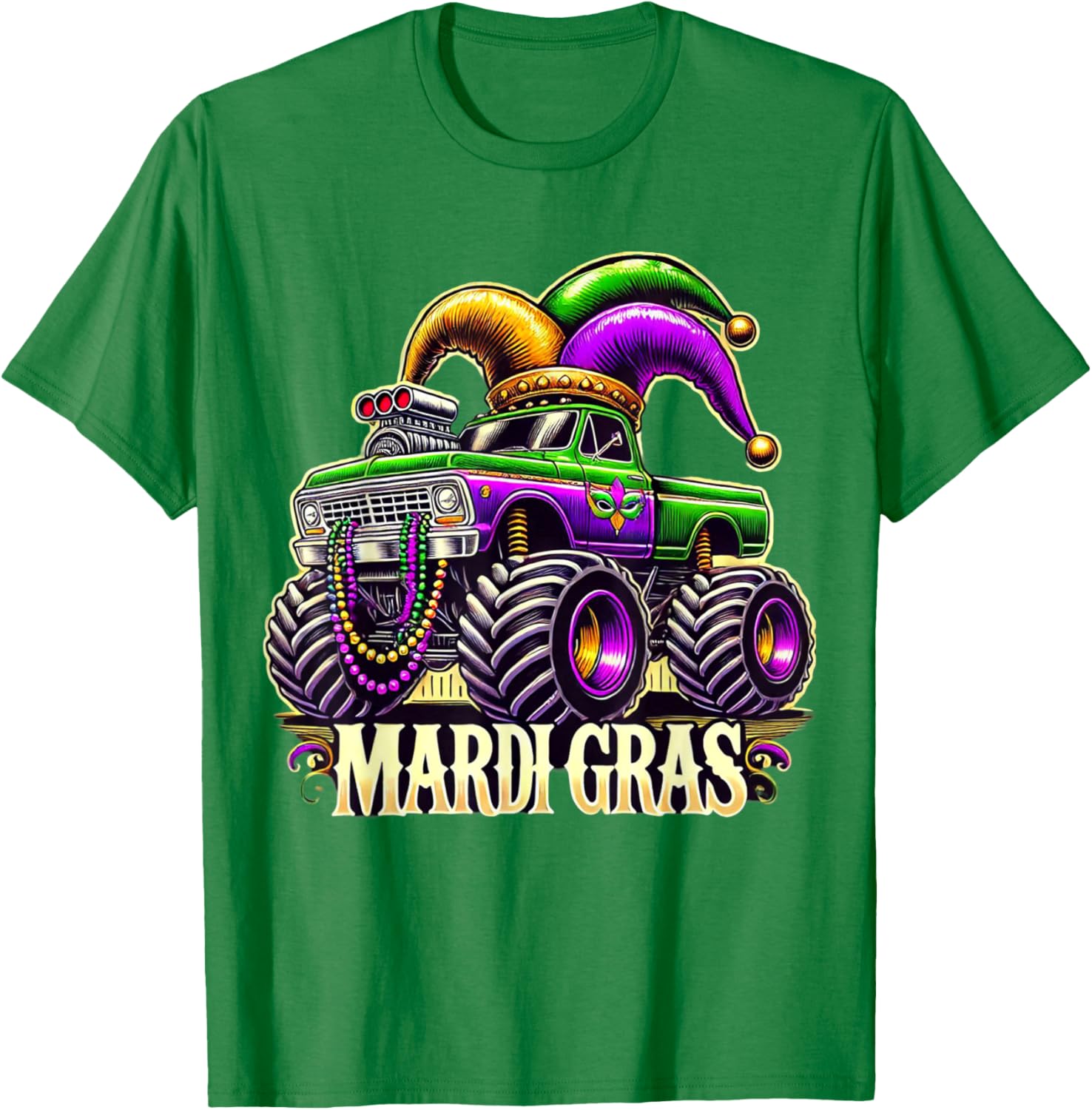 Mardi Gras Jester Carnival Monster Truck T-Shirt for Girls Kids - 3