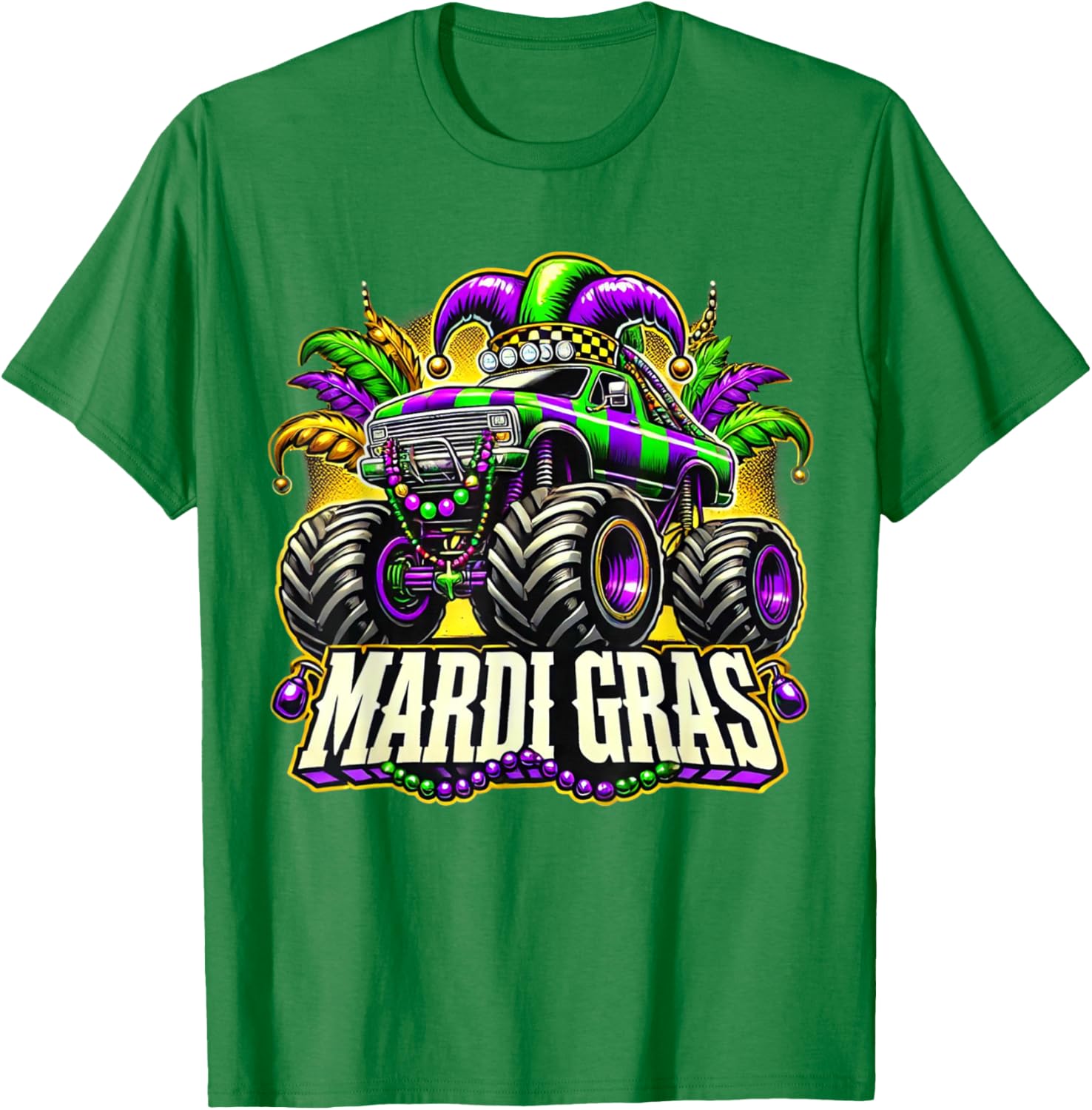 Mardi Gras Jester Monster Truck T-Shirt for Kids Fun Carnival Style - 17