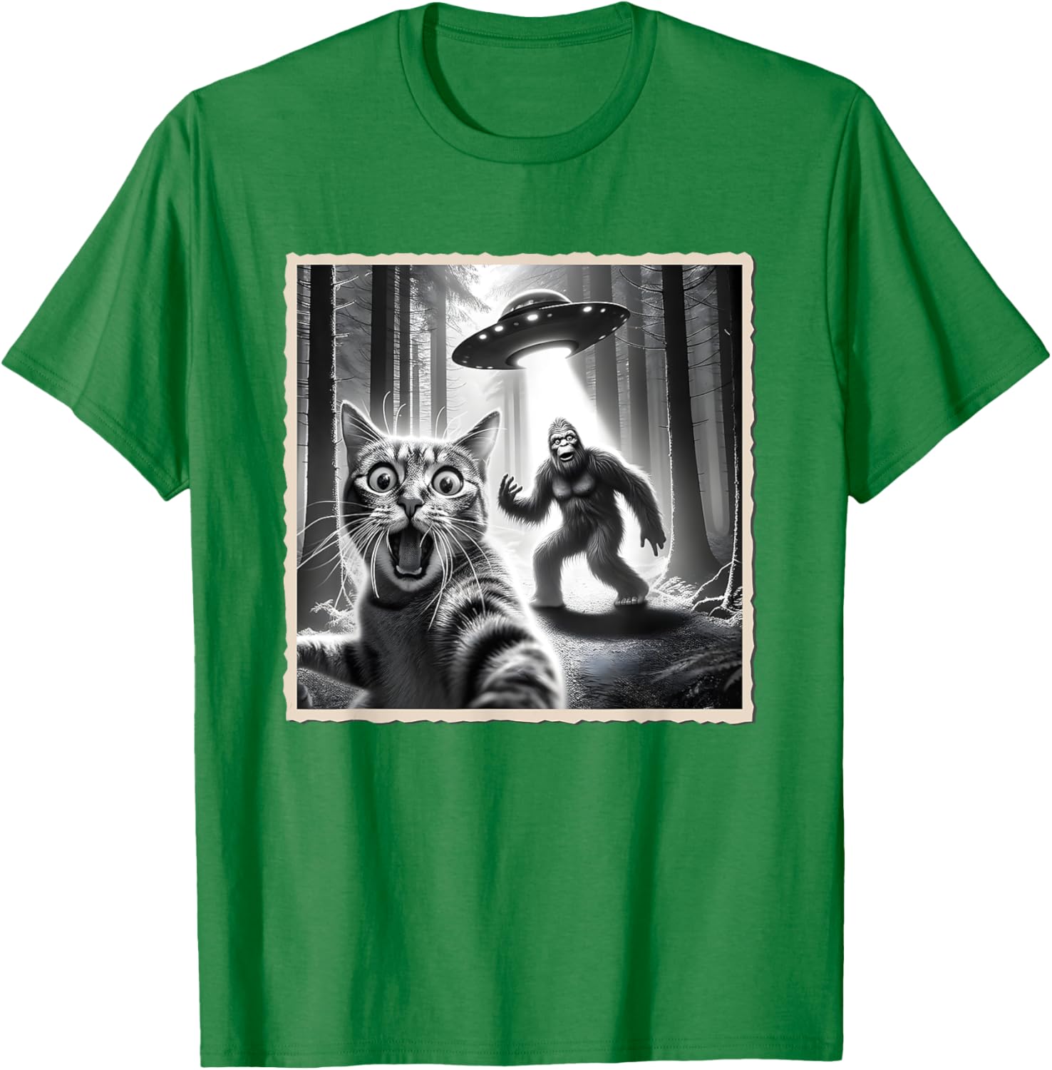 Funny Cat Selfie with Bigfoot and UFO T-Shirt for Animal Lovers - 20