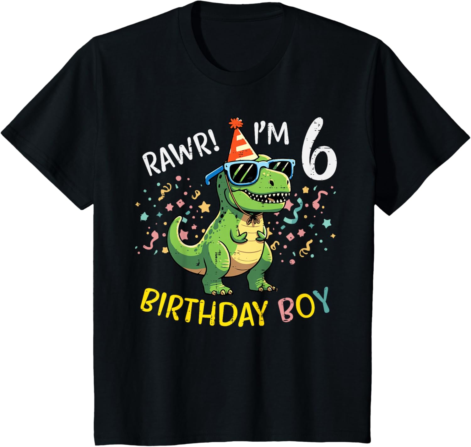 Kids 6th Birthday T-Rex T-Shirt Rawr Im 6 Years Old Boys Apparel - 1