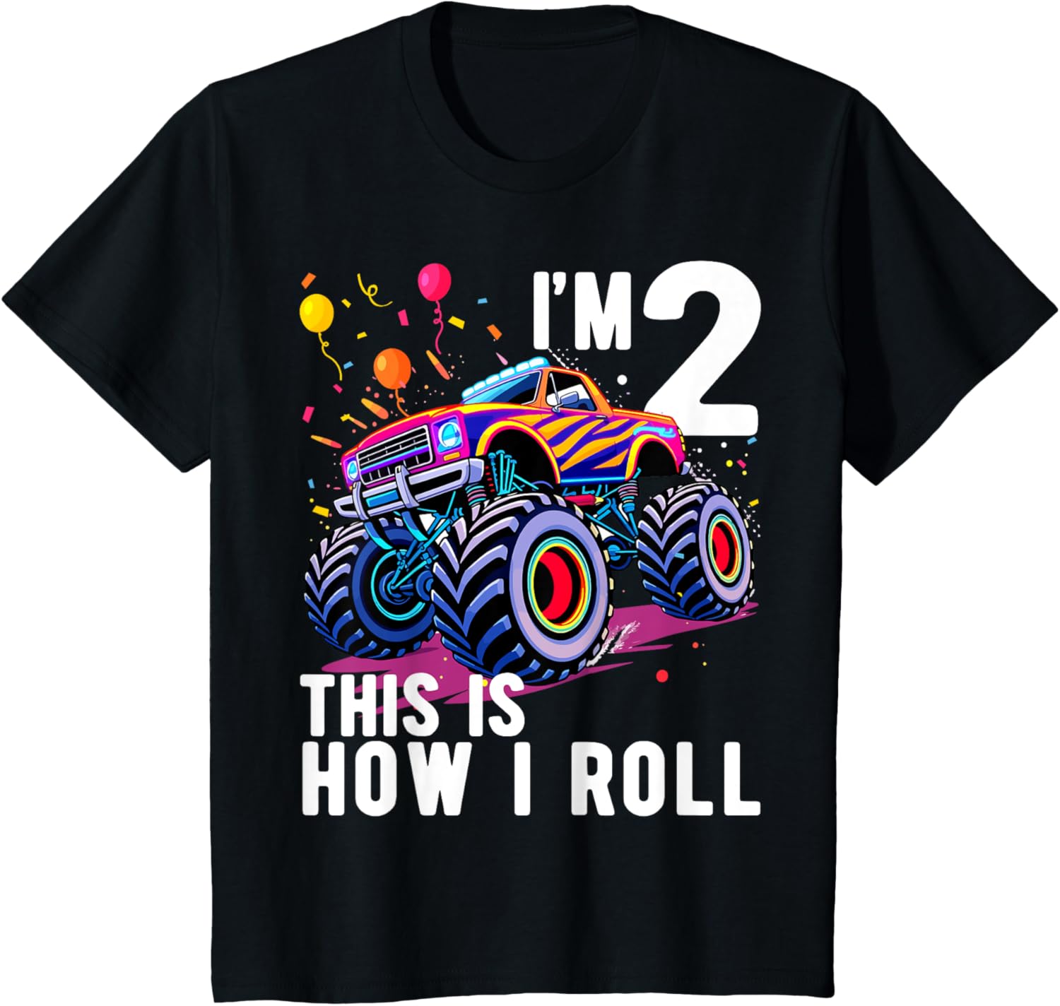 Kids Monster Truck T-Shirt for 2 Year Old Birthday Boy Party Outfit - 1