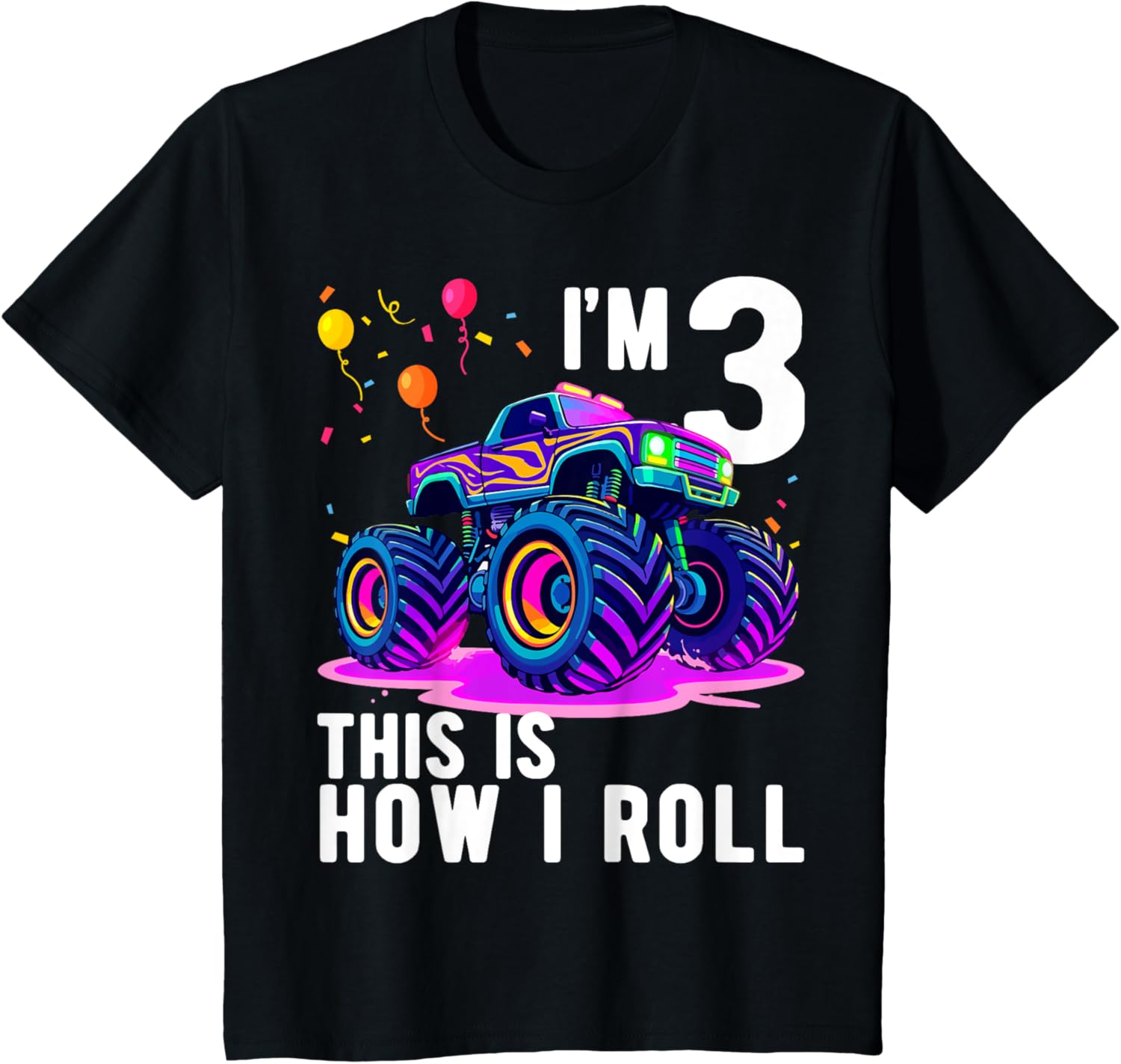 Cute Monster Truck T-Shirt for 3 Year Old Boys Birthday Celebration - 1