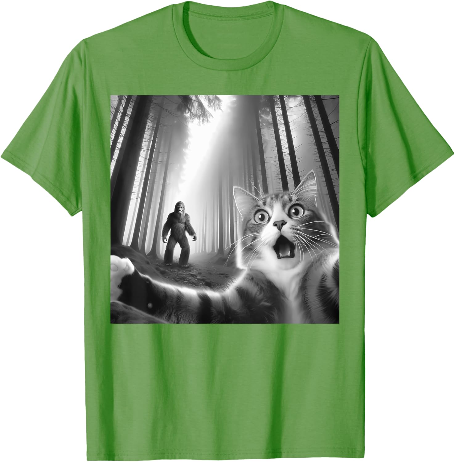 Funny Scared Cat Bigfoot Selfie T-Shirt for Men, Women, and Kids - 29
