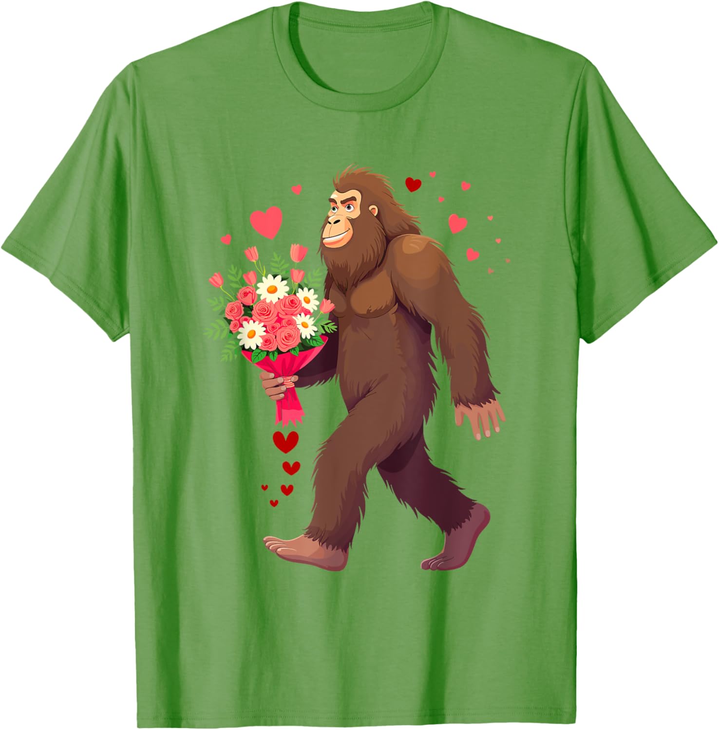 Bigfoot Heart Bouquet T-Shirt for Sasquatch Lovers on Valentine's Day - 4