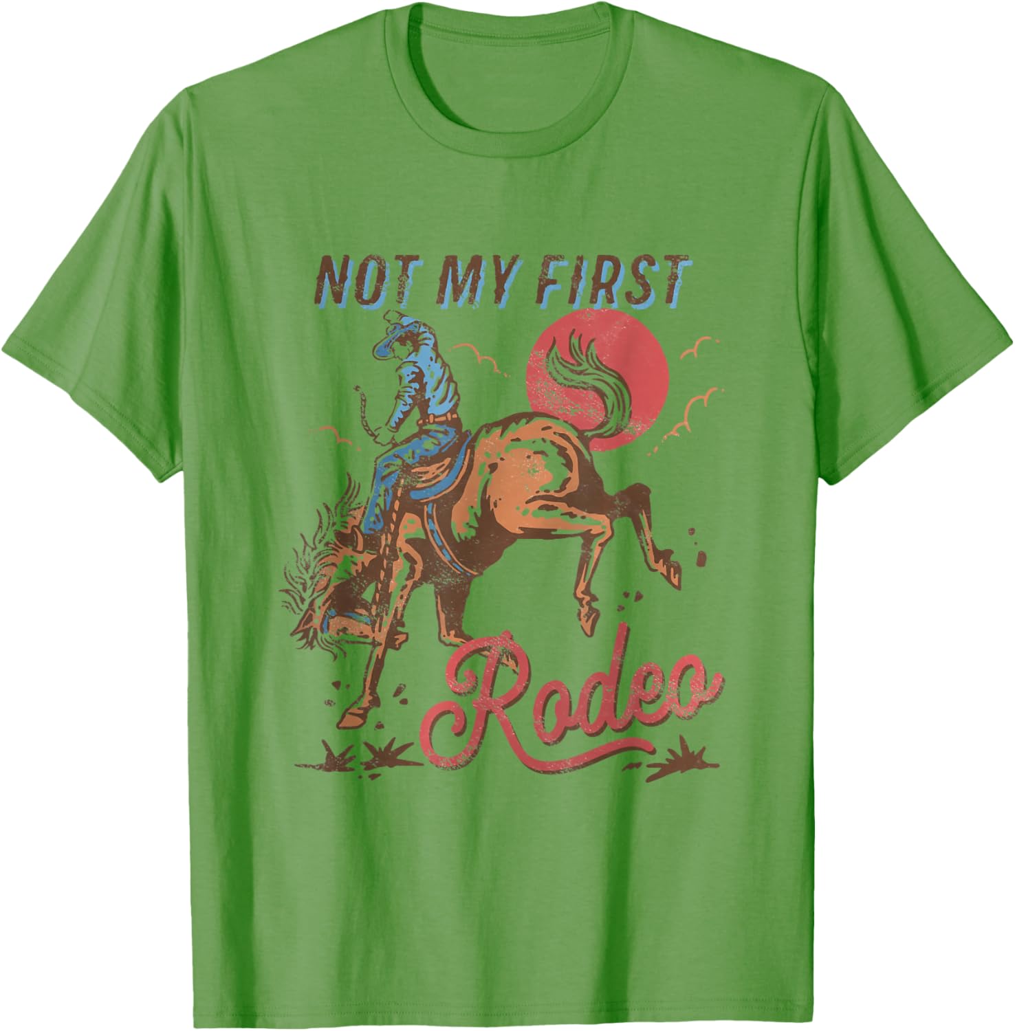 Vintage Cowboy Rodeo T-Shirt Not My First Rodeo Bronc Riding Style - 1
