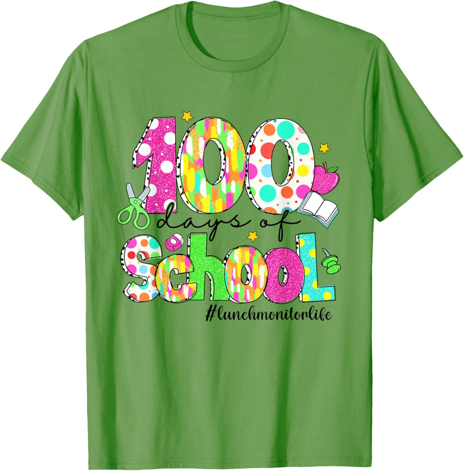 100 Days of School Brushstroke Lunch Monitor T-Shirt for Fun Learning - 4