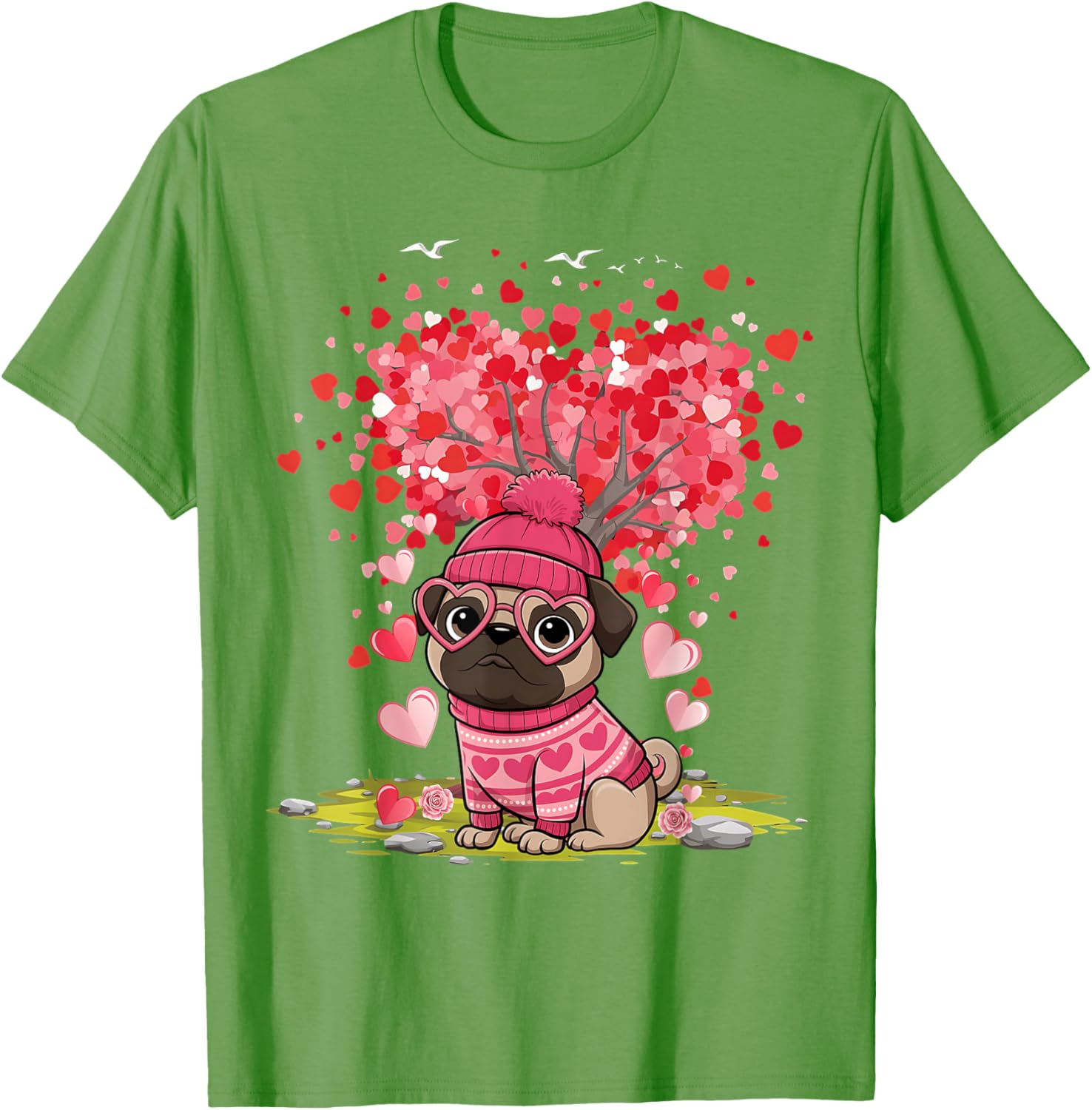 Pug Heart Tree Tee - Adorable Dog Lover Valentine's Day T-Shirt - 18