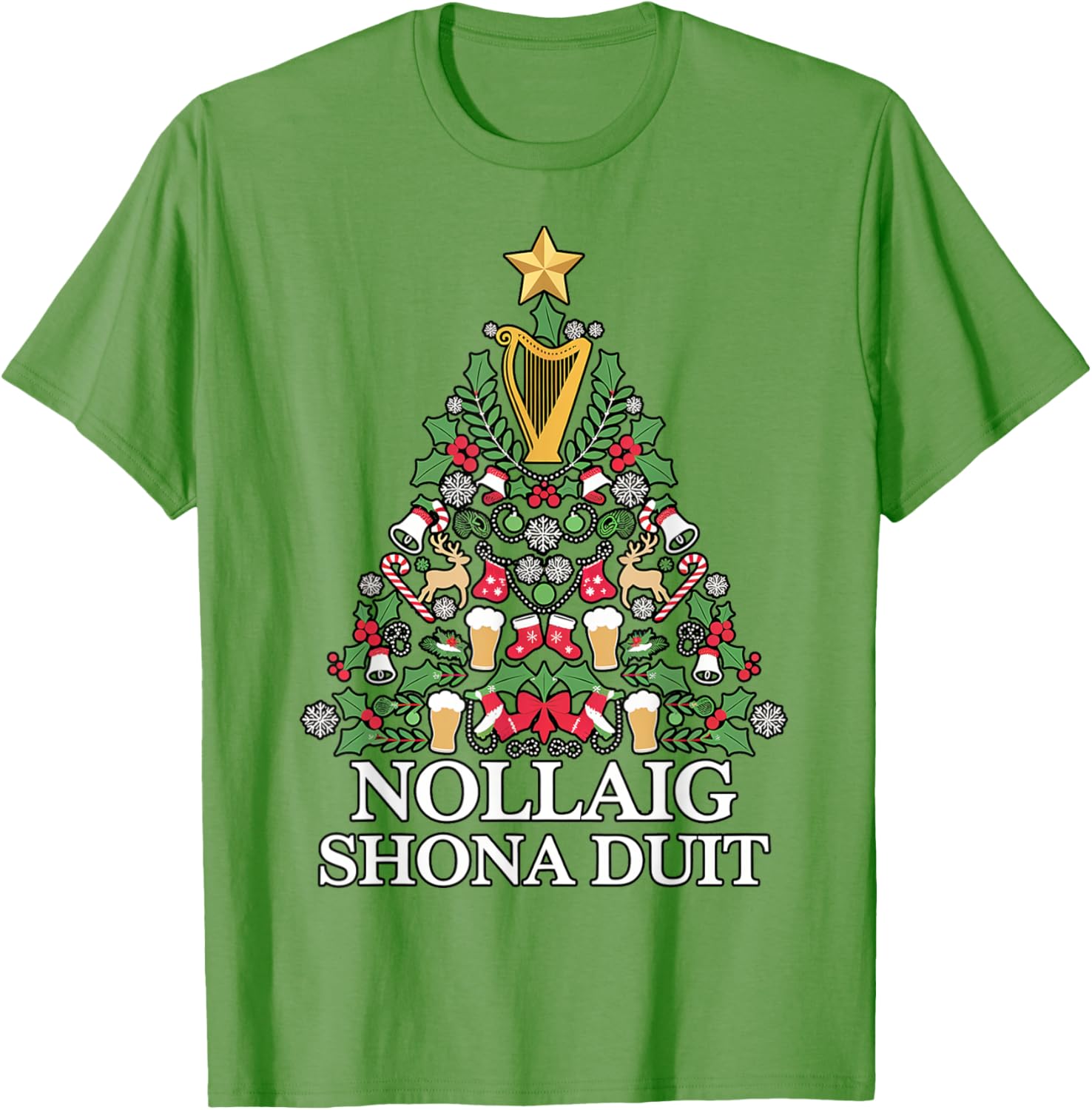 Irish Christmas Tree Nollaig Shona Duit Holiday Art T-Shirt for Festive Cheer - 13