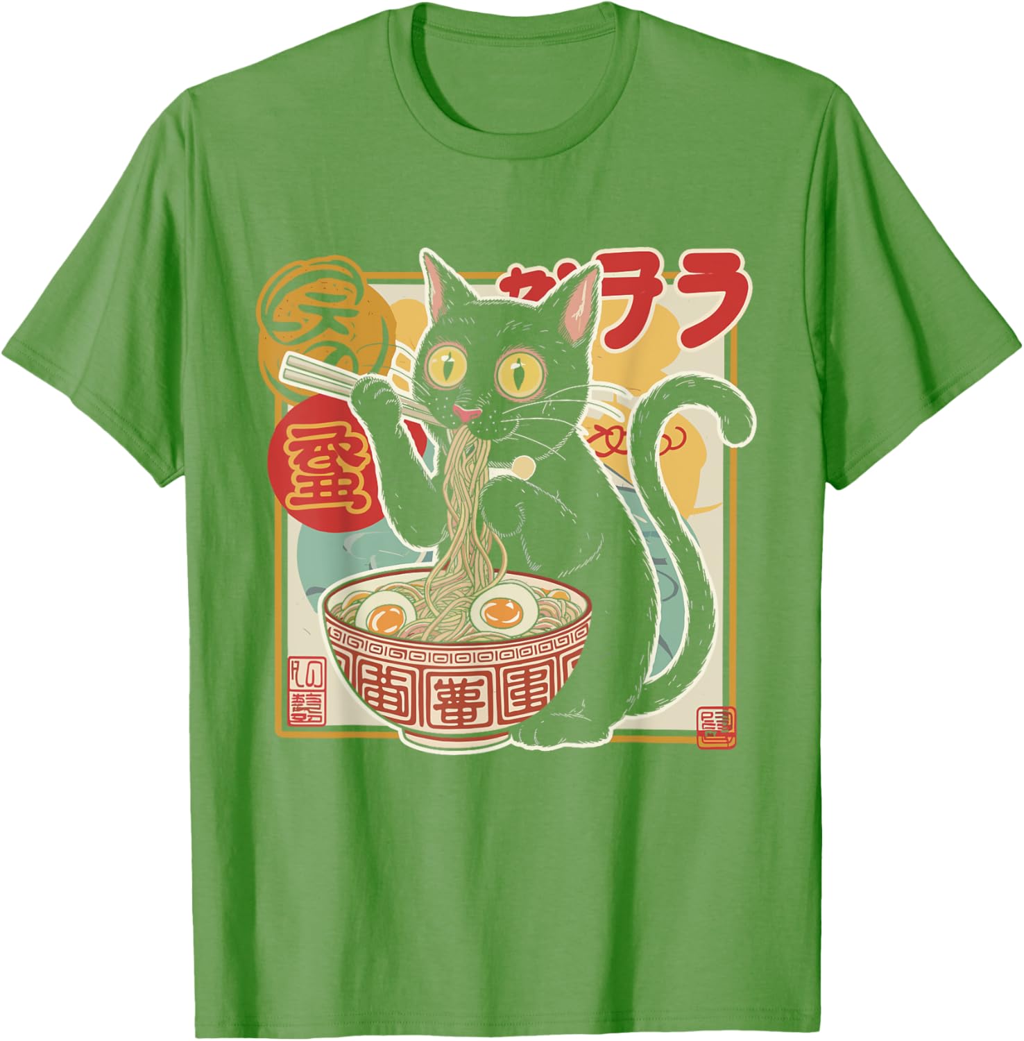 Funny Cat Eating Ramen Noodle T-Shirt for Anime Girls and Teens - 14