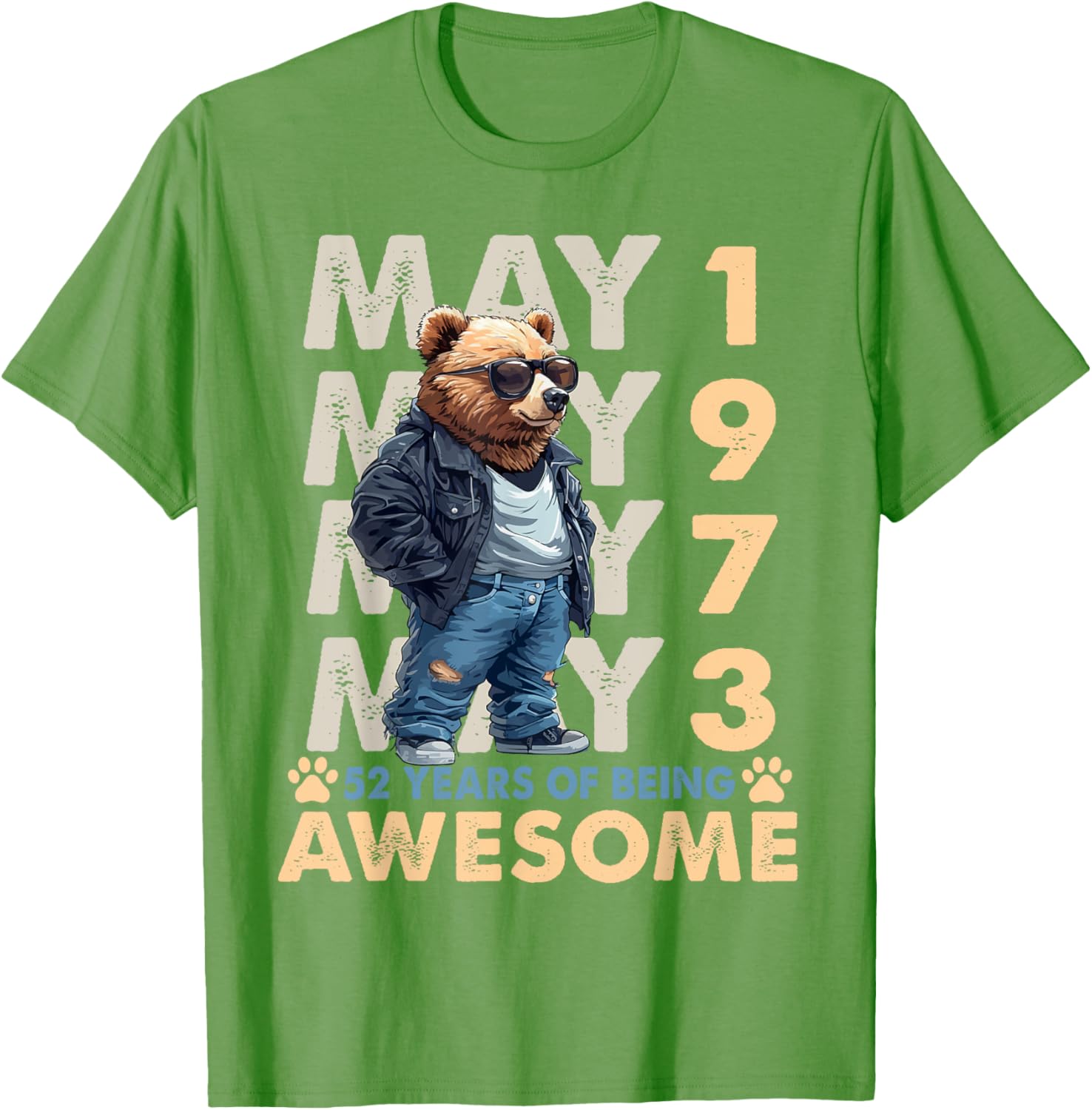 Celebrate 52 Years with a May 1973 Birthday Bear Men's T-Shirt - 28