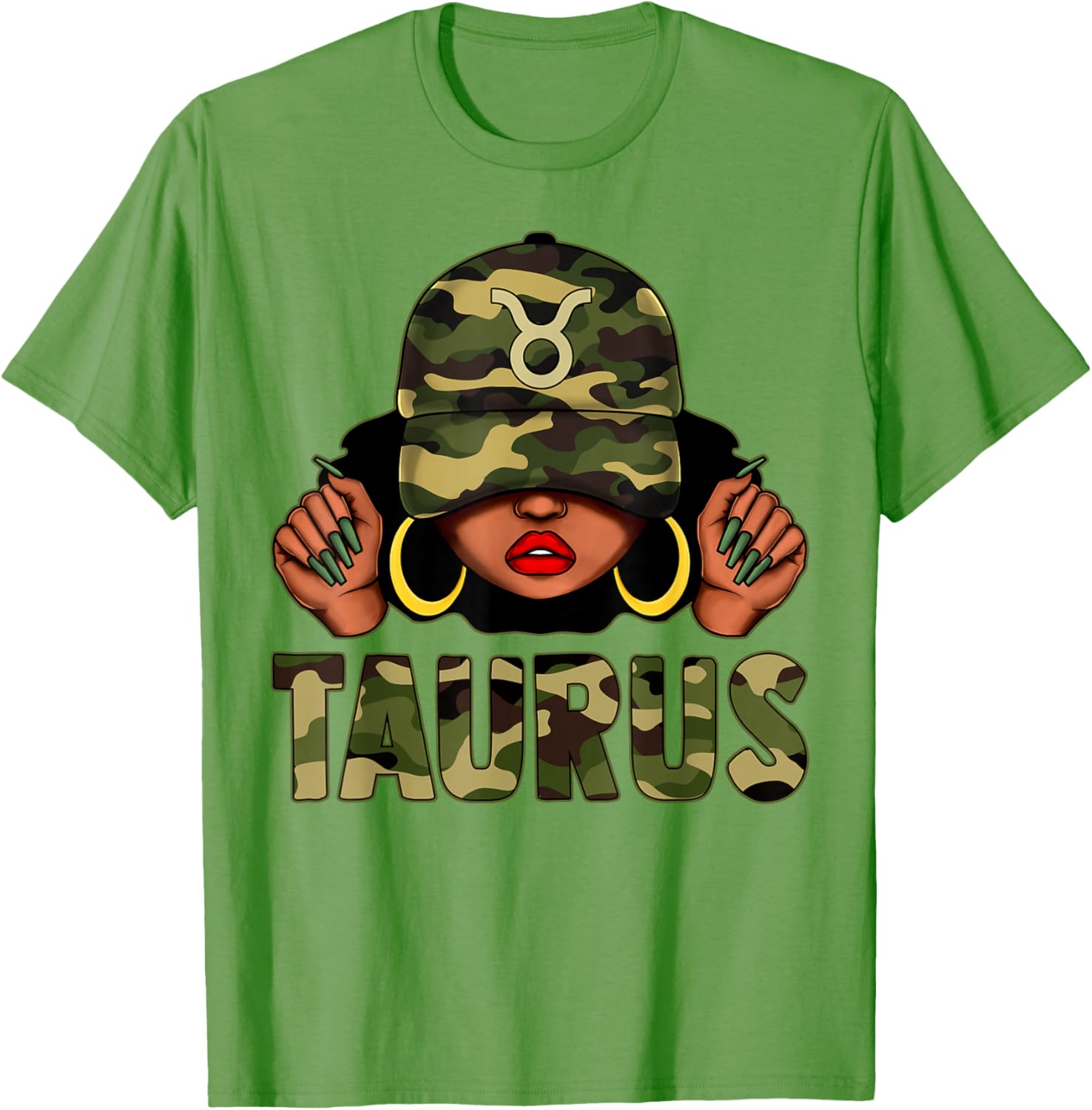 Taurus Queen Black Woman Camo Afro Girl Zodiac T-Shirt for Stylish Women - 24