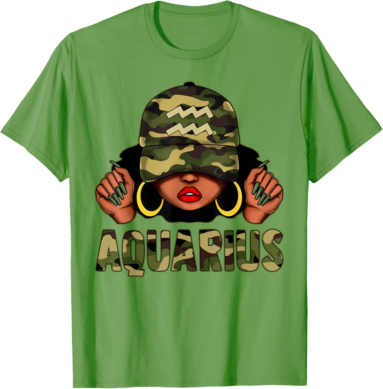 Aquarius Queen Black Woman Camo Afro T-Shirt Stylish Zodiac Apparel - 12