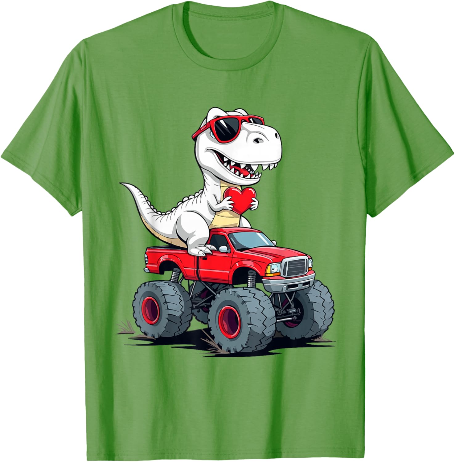Fun Valentine's Day Dinosaur Monster Truck T-Shirt for Boys and Girls - 7