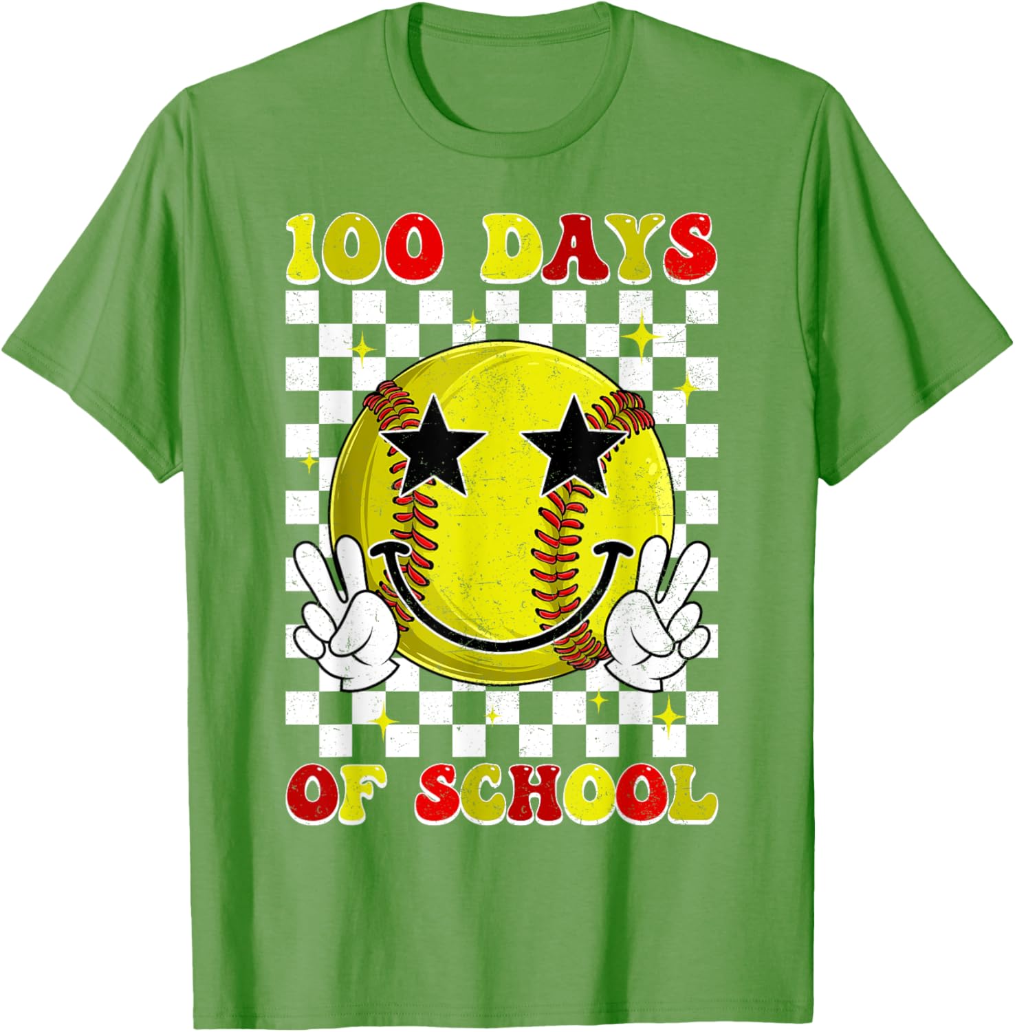 Groovy 100 Days Smarter Softball T-Shirt for Boys, Fun School Style - 26