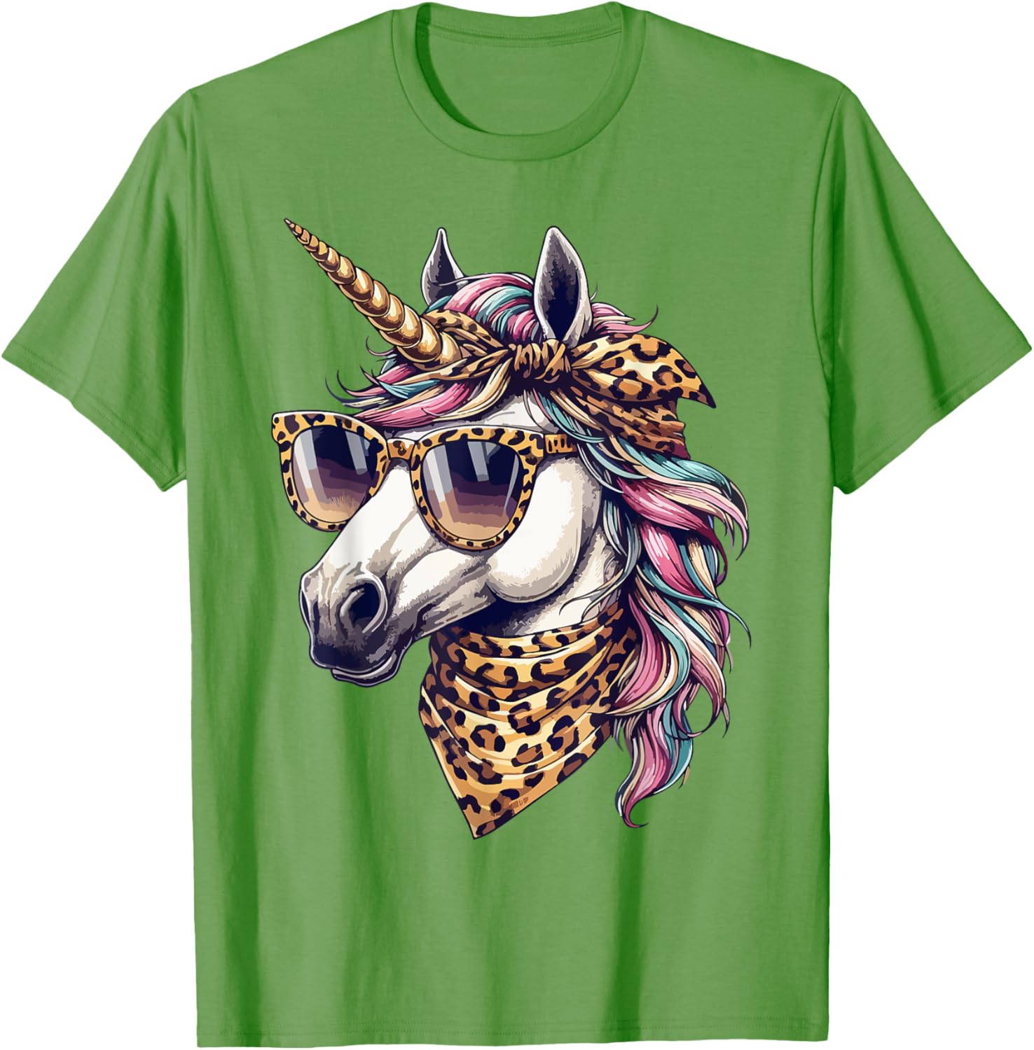 Whimsical Unicorn in Leopard Scarf and Sunglasses T-Shirt for Fun Style - 12