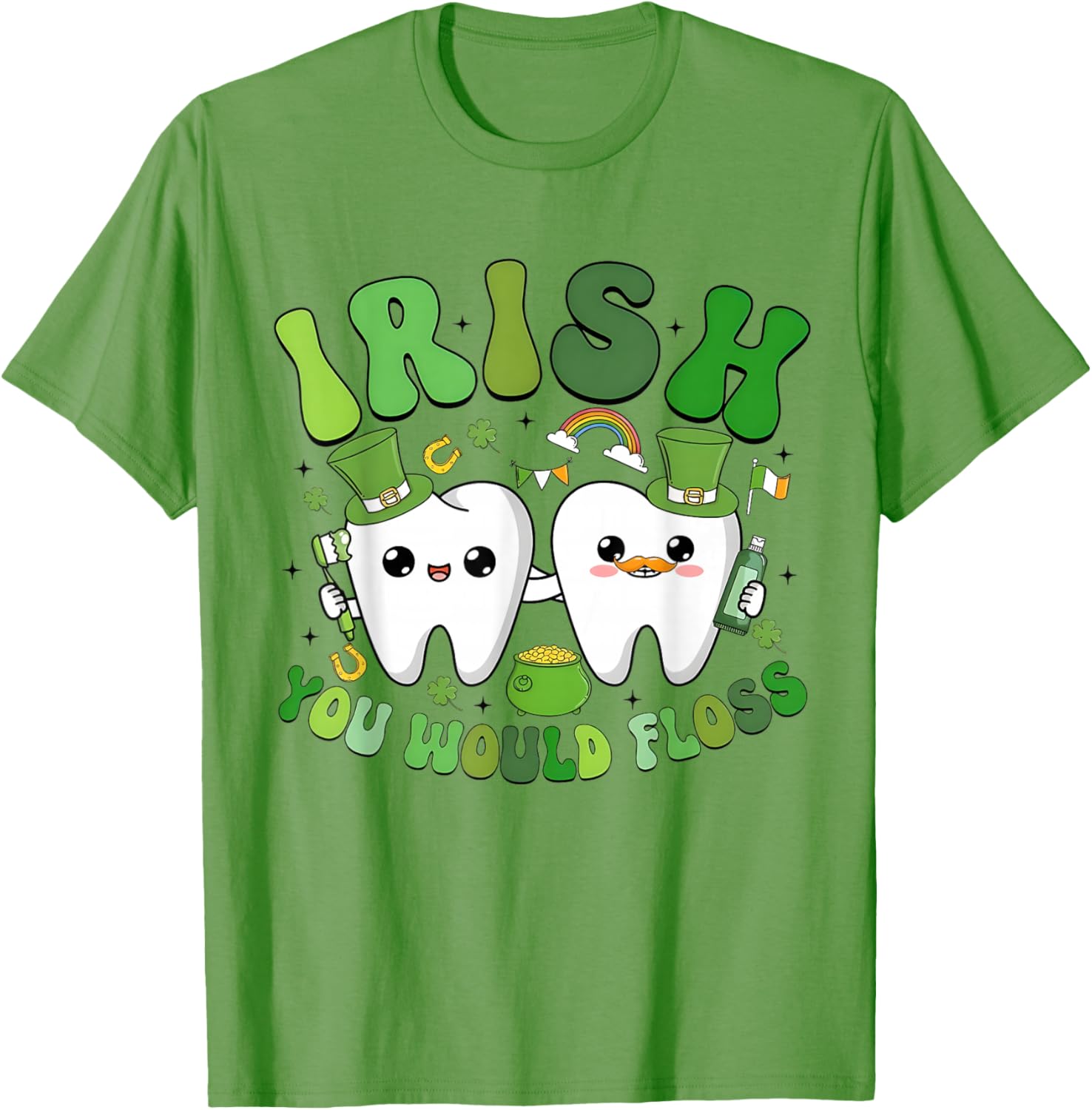 Groovy Retro St Patricks Day You Would Floss Dentist T-Shirt for Fun - 8