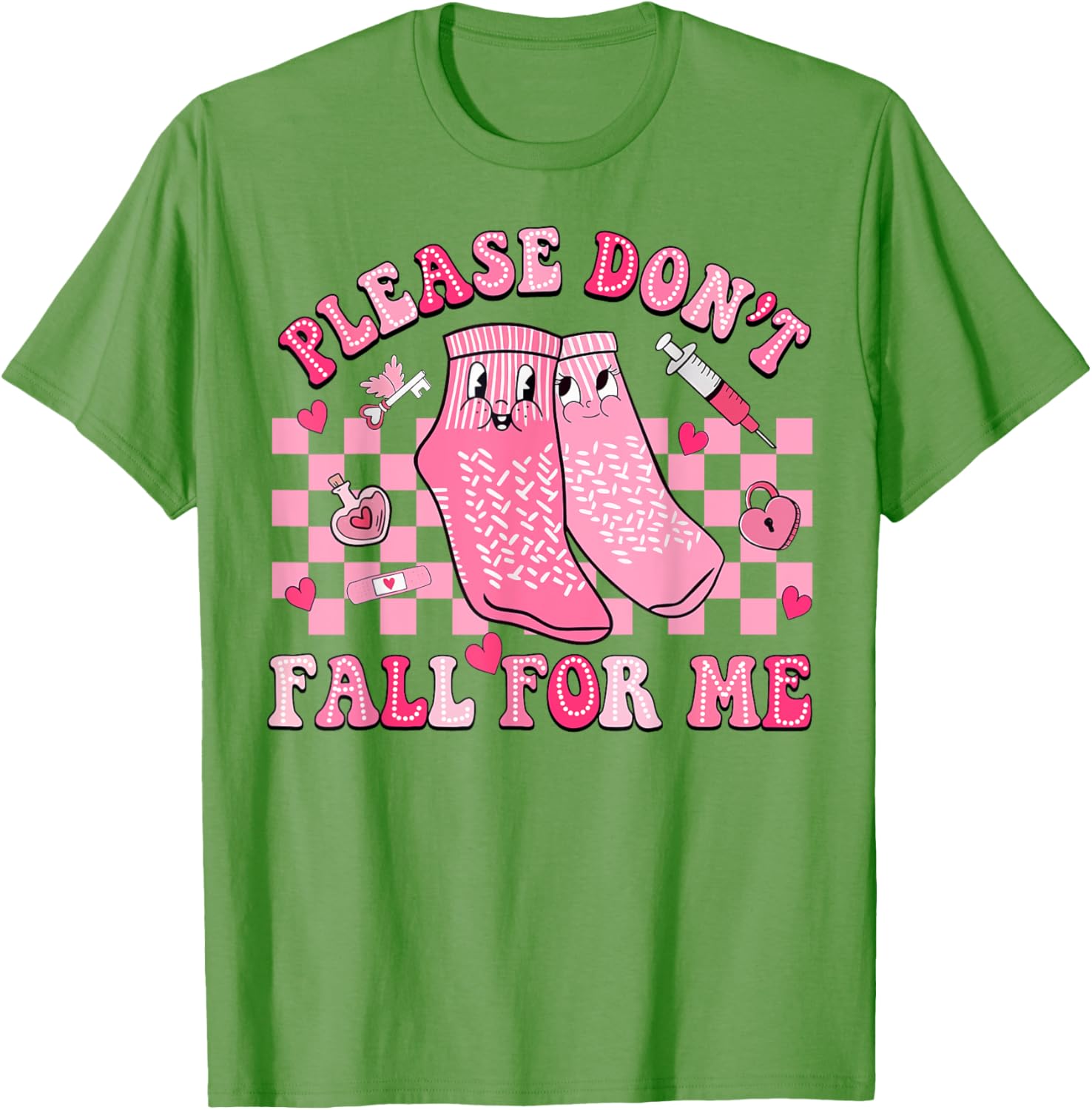 Nurse Valentine Non Slip Socks Please Don't Fall For Me T-Shirt Gift - 29