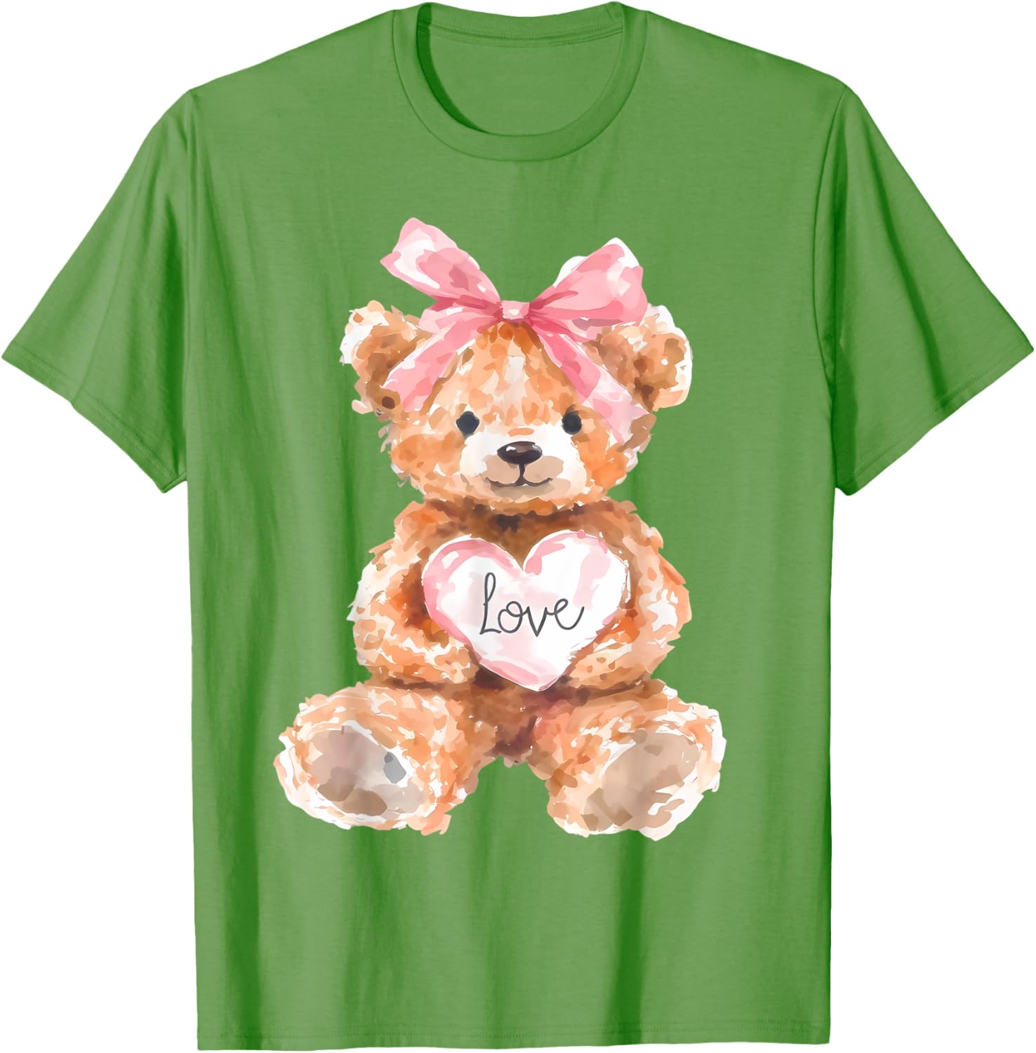 Watercolor Bear with Pink Bow Cute Valentine T-Shirt for Women and Girls - 22