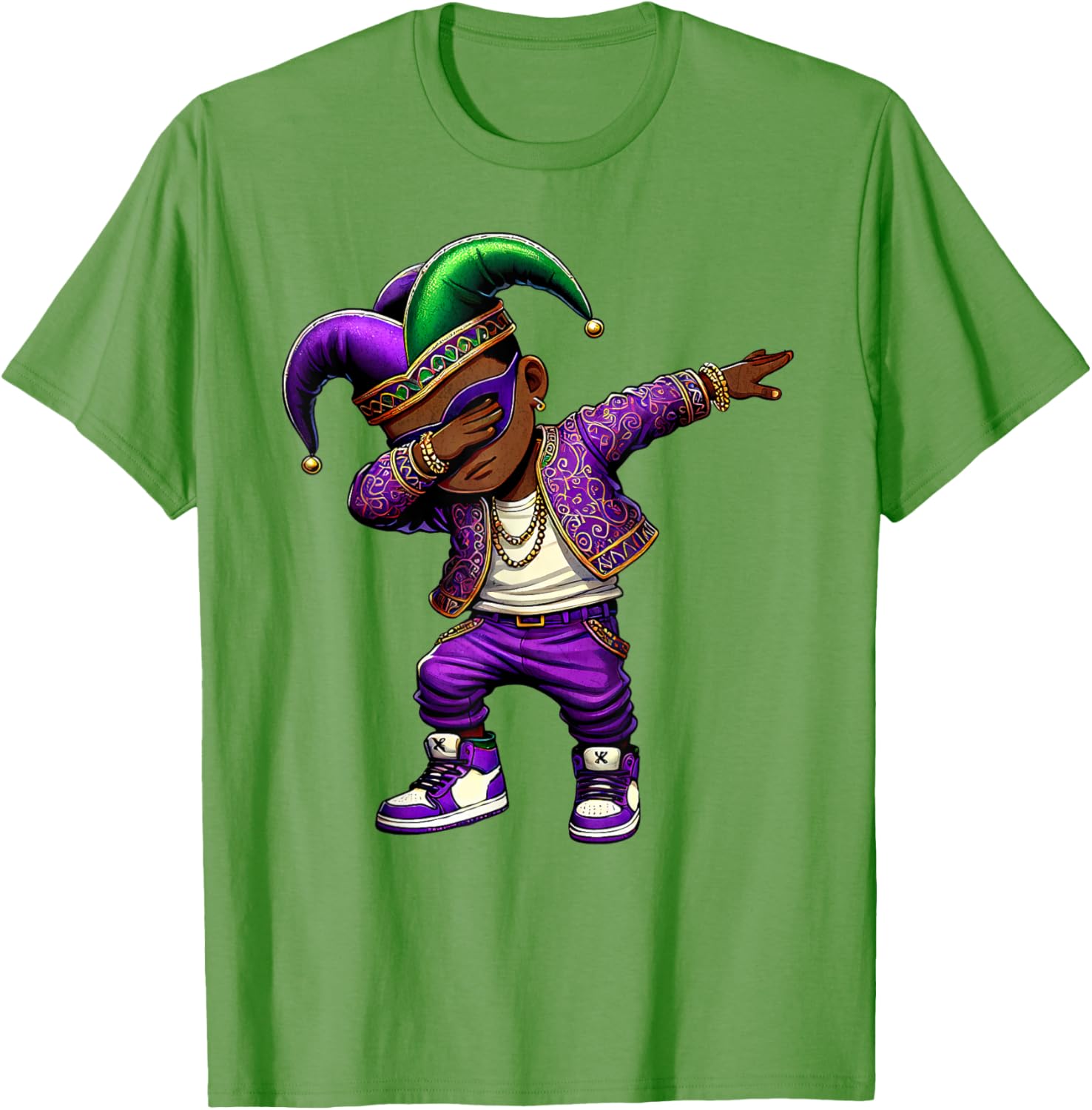 Funny Mardi Gras Jester Hat T-Shirt for Black Kids - Dabbing Boy Design - 28