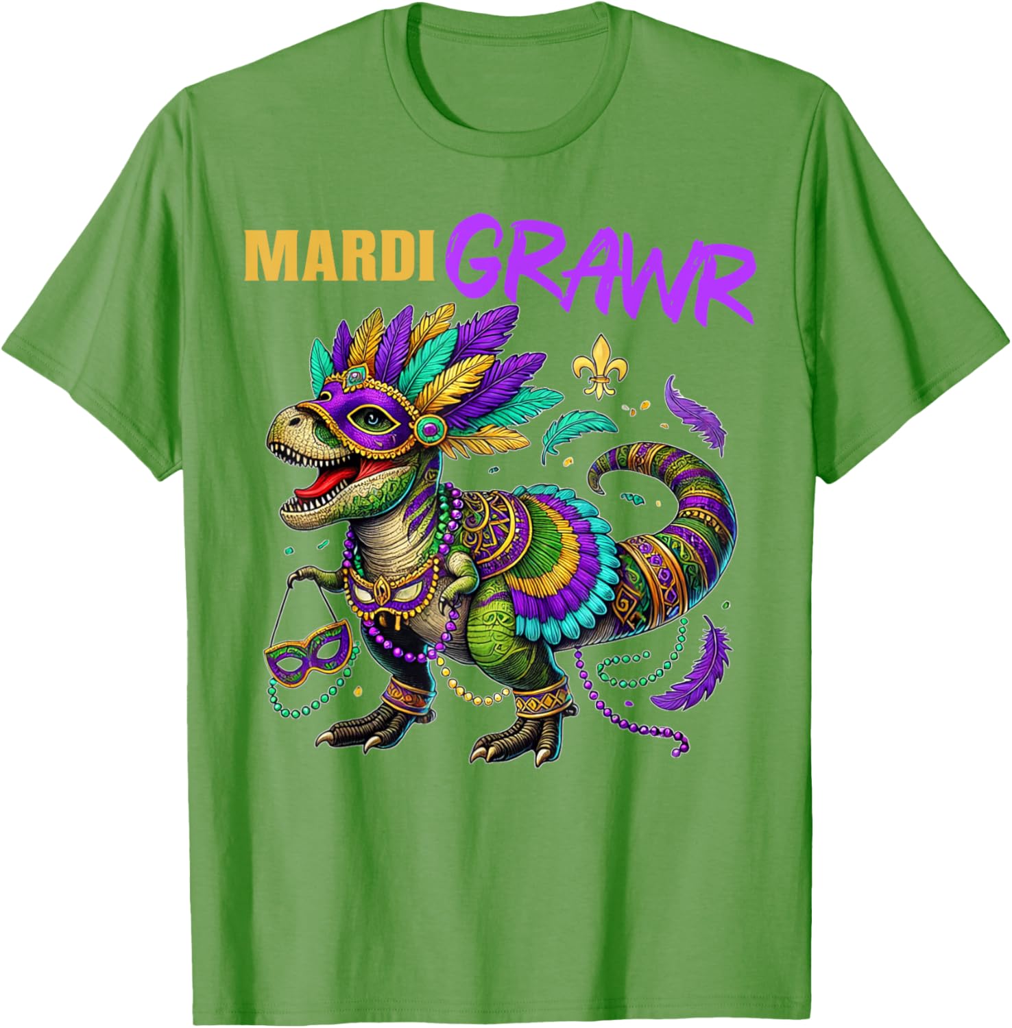 Funny T Rex Dinosaur Mardi Gras Party T-Shirt for Dino Lovers - 10