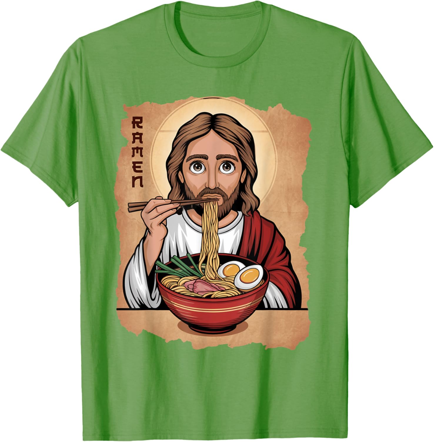 Cute Jesus Eating Ramen Noodles T-Shirt with Ocean Waves Japanese Art - 18
