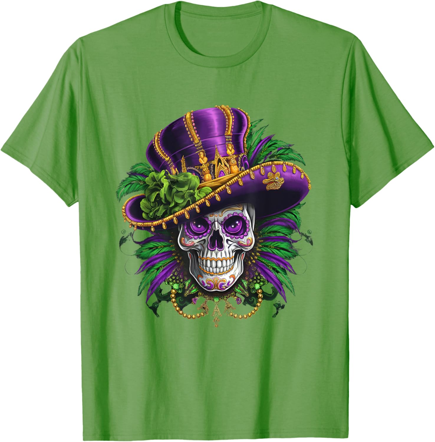 Vibrant Sugar Skull Mardi Gras T-Shirt for Carnival Fun and Festivity - 2