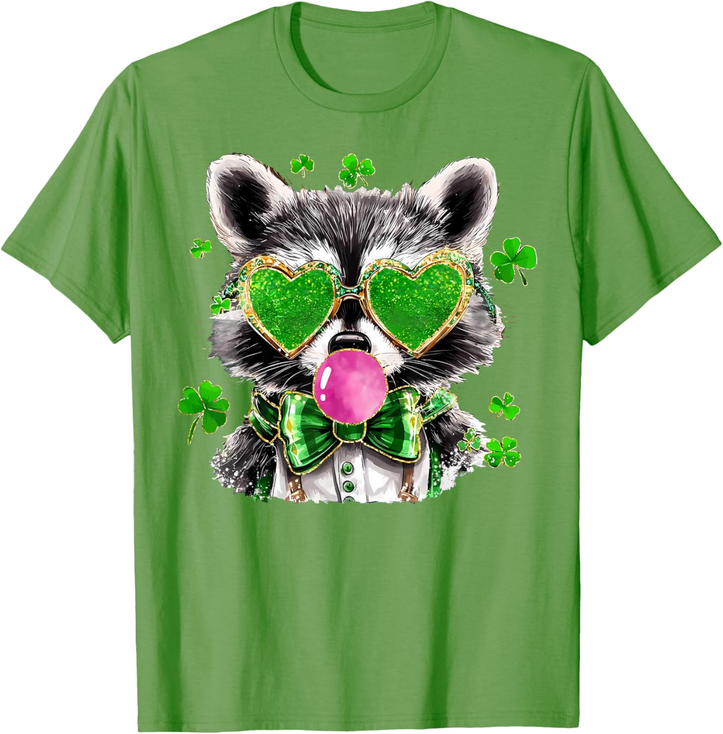 Lucky Racoon Blowing Gum Funny Shamrock St Patrick's Day T-Shirt - 4