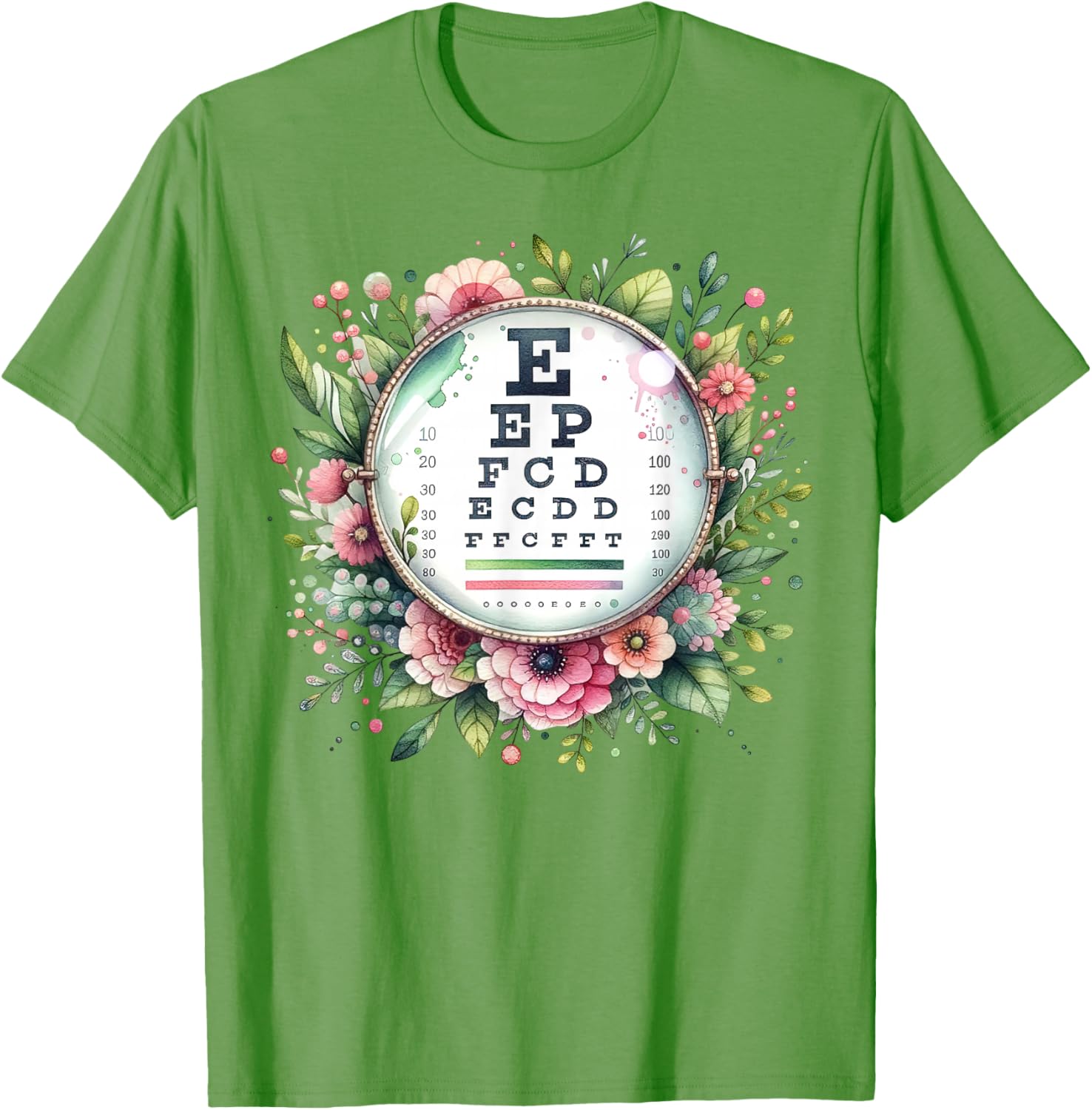 Floral Eye Chart T-Shirt for Optometrists and Eye Care Professionals - 8