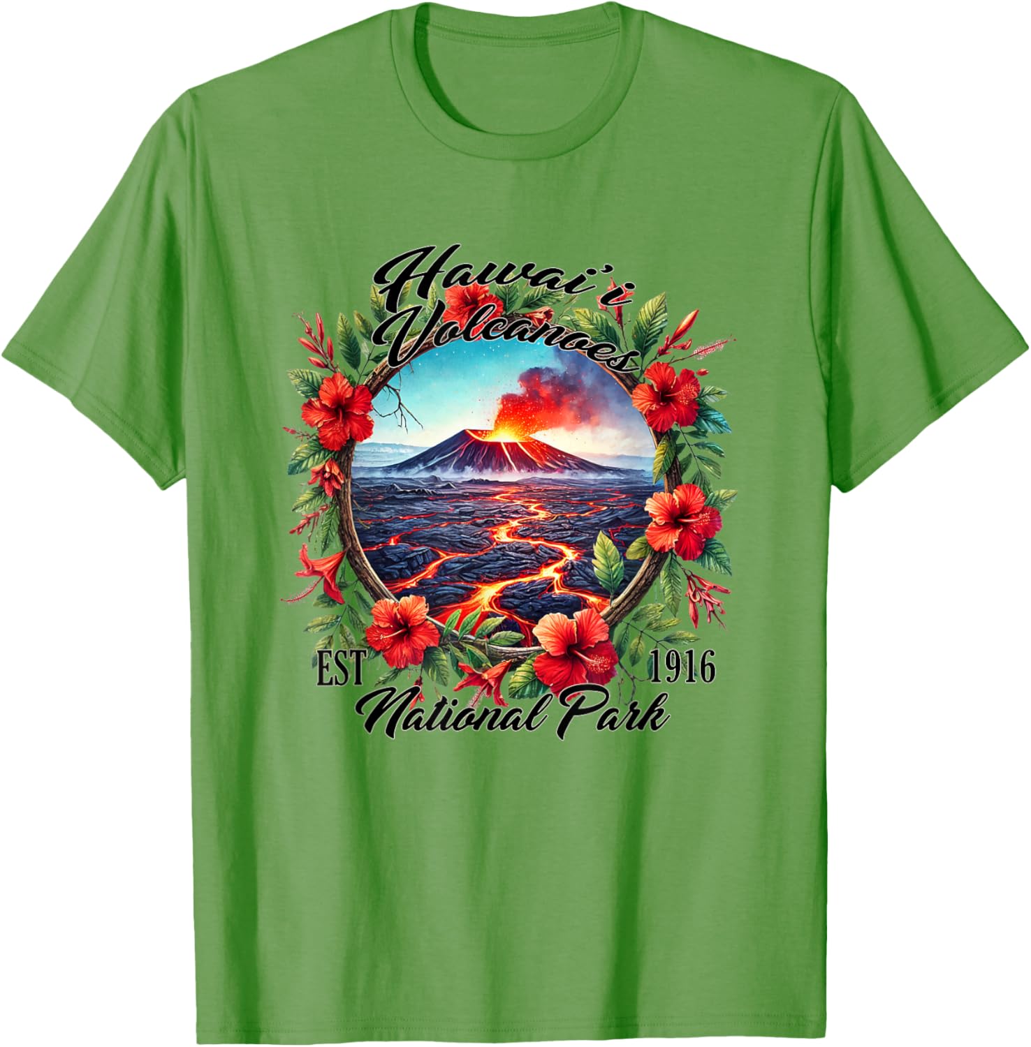 Retro Floral Hawaii Volcanoes National Park Camping T-Shirt for Outdoors - 7