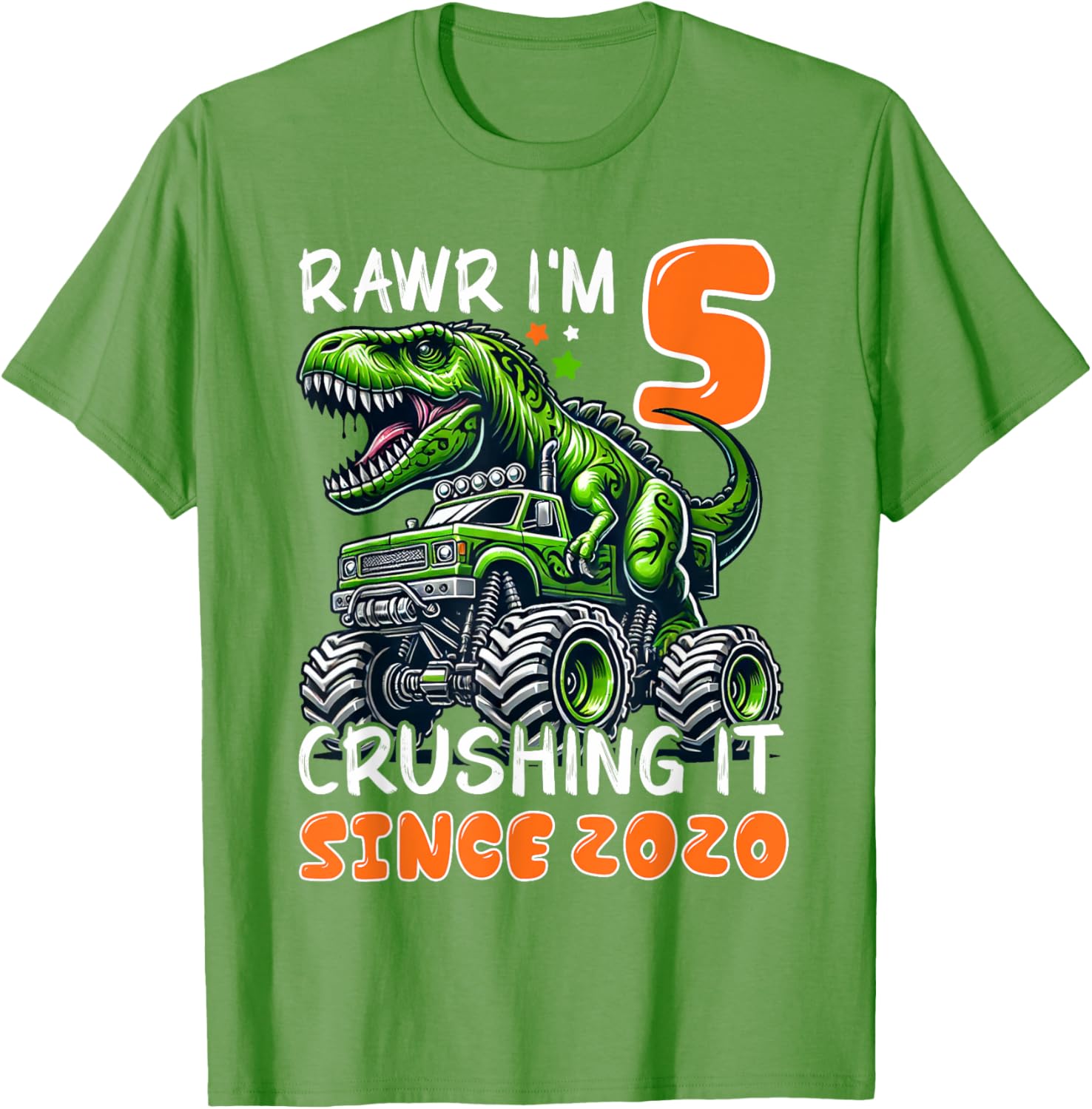 5th Birthday Monster Truck Dinosaur T-Shirt for Boys Rawr I'm 5 Fun! - 2