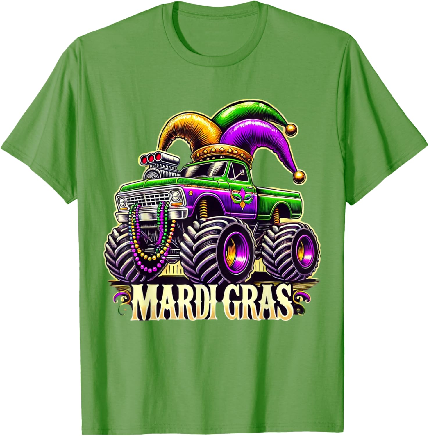 Mardi Gras Jester Carnival Monster Truck T-Shirt for Girls Kids - 12