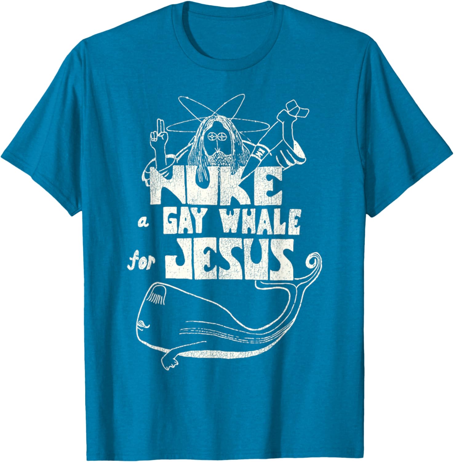 Funny Vintage 80s Nuke a Gay Whale For Jesus T-Shirt for Social Advocacy - 16