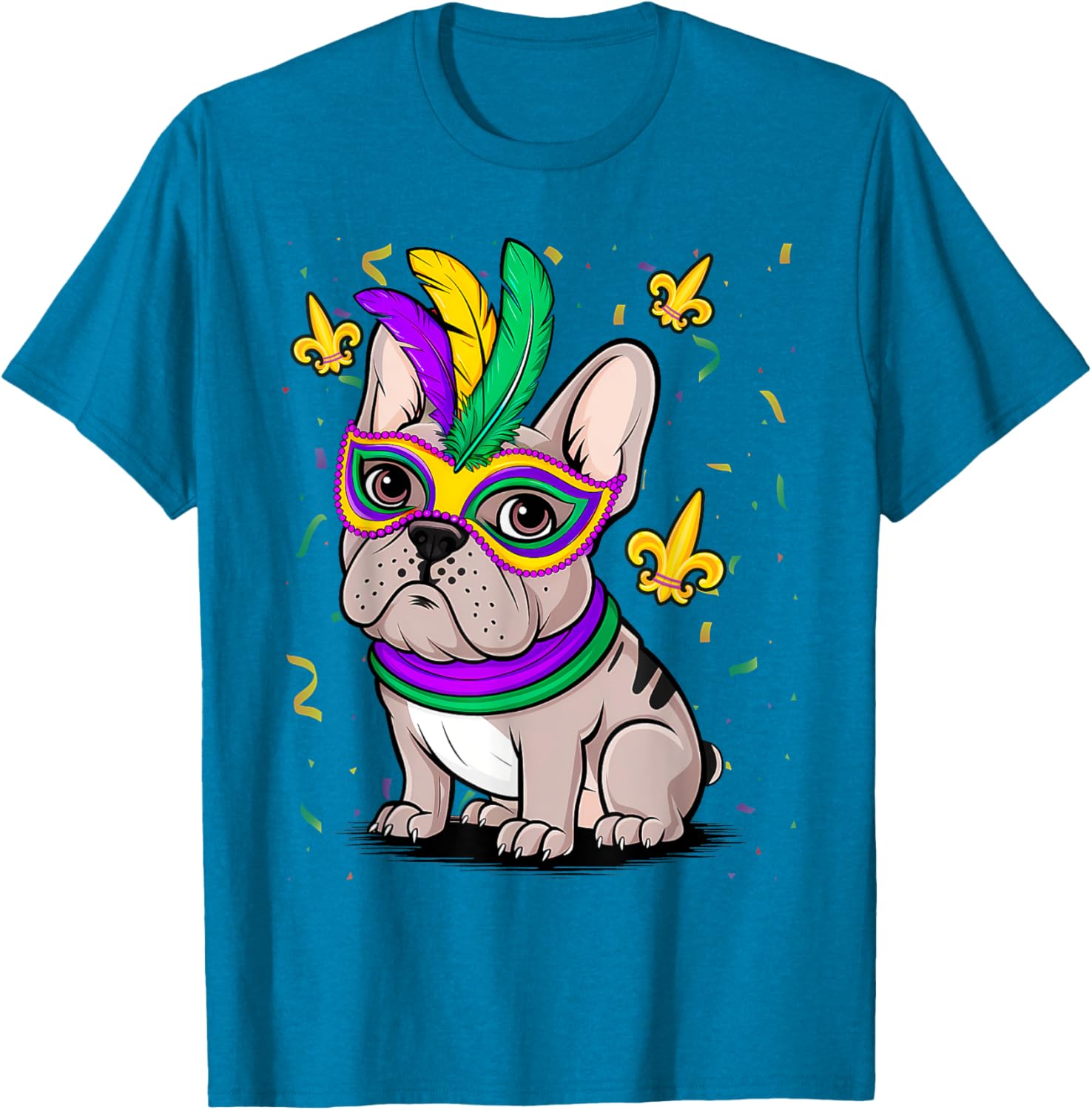 Cute Mardi Gras French Bulldog Dog T-Shirt for Carnival Fun - 18