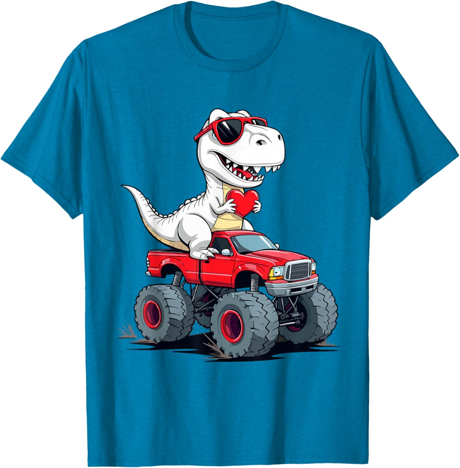 Fun Valentine's Day Dinosaur Monster Truck T-Shirt for Boys and Girls - 3