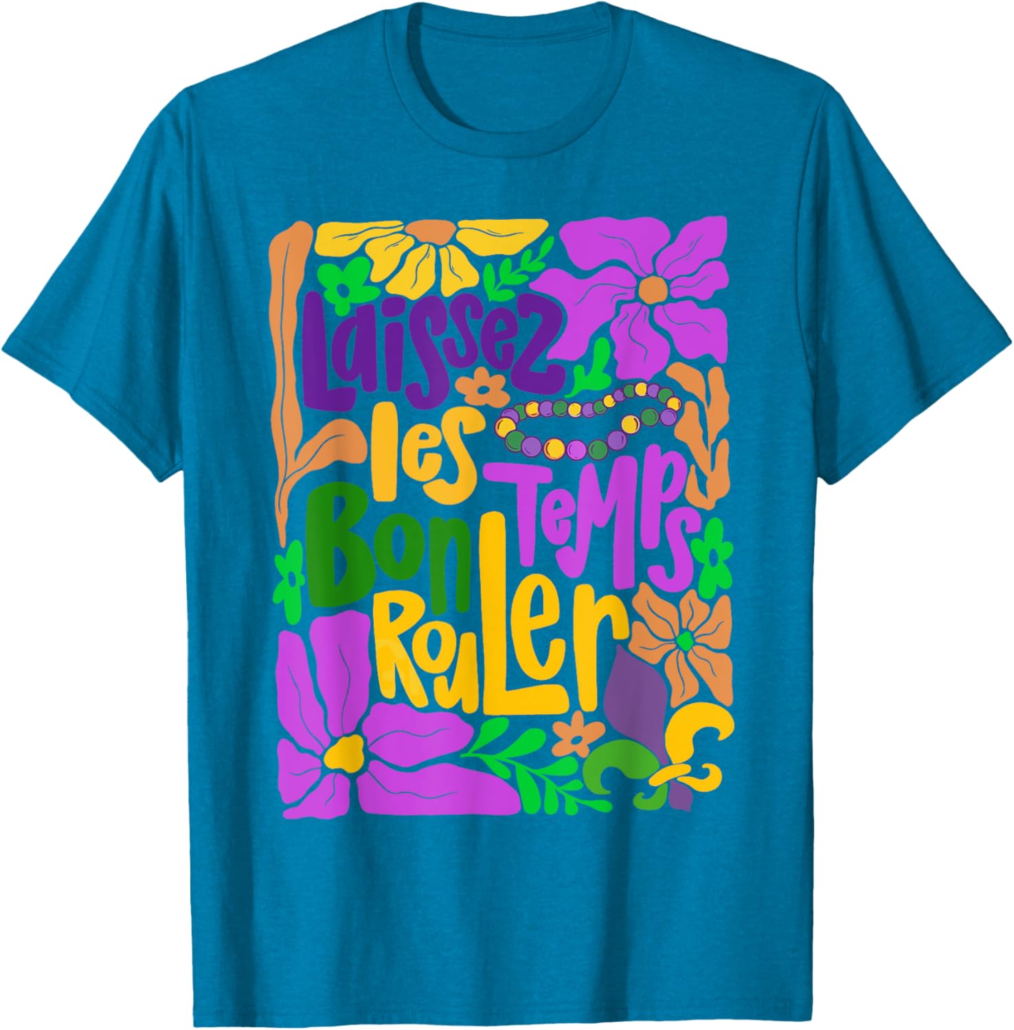 Laissez Les Bon Temps Rouler Mardi Gras Boho Floral T-Shirt for Fun Celebrations - 2