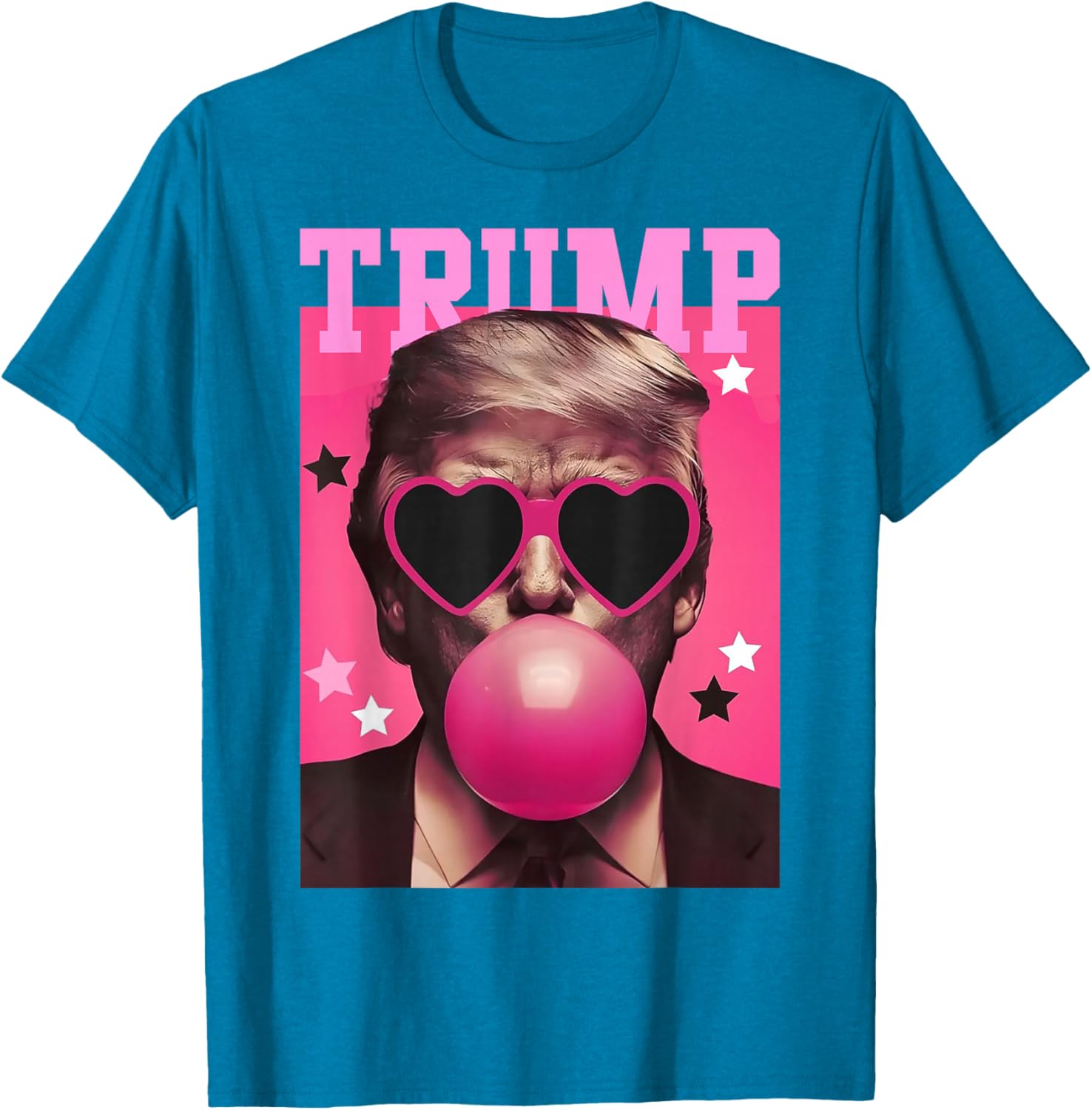 Funny Trump Bubble Gum Pink T-Shirt with Heart Sunglasses for Trendy Vibes - 7
