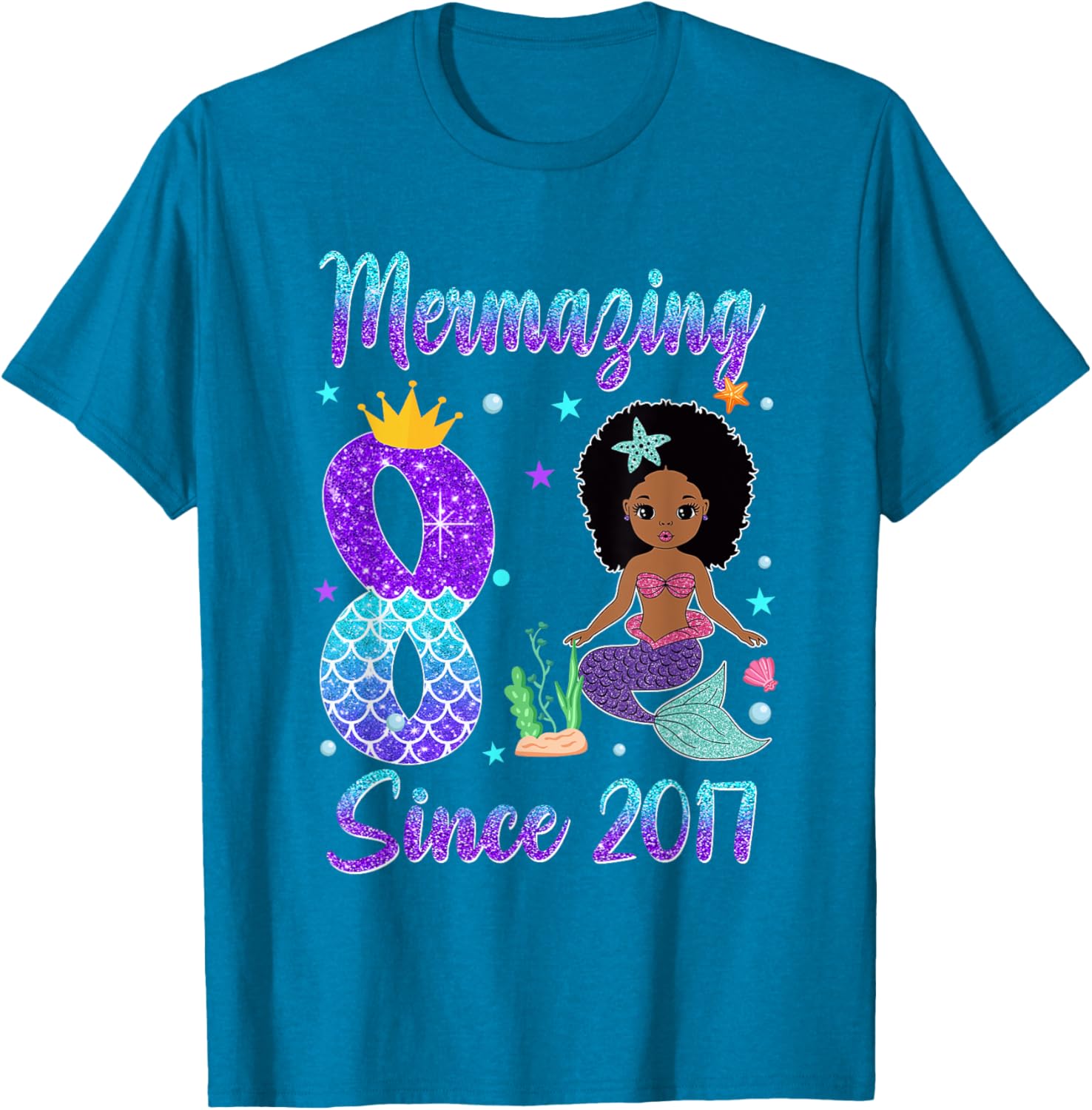 Awesome Since 2017 8th Birthday Black Mermaid T-Shirt for Girls - 8
