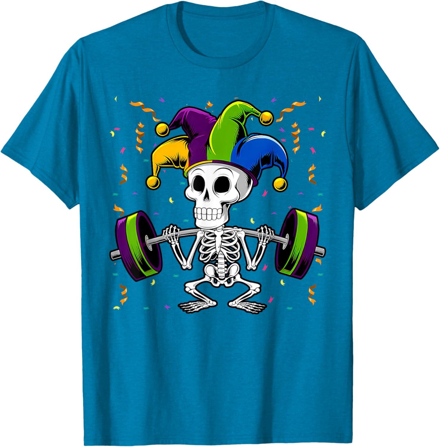 Jester Skeleton Deadlift T-Shirt for Mardi Gras Gym Lovers - 22
