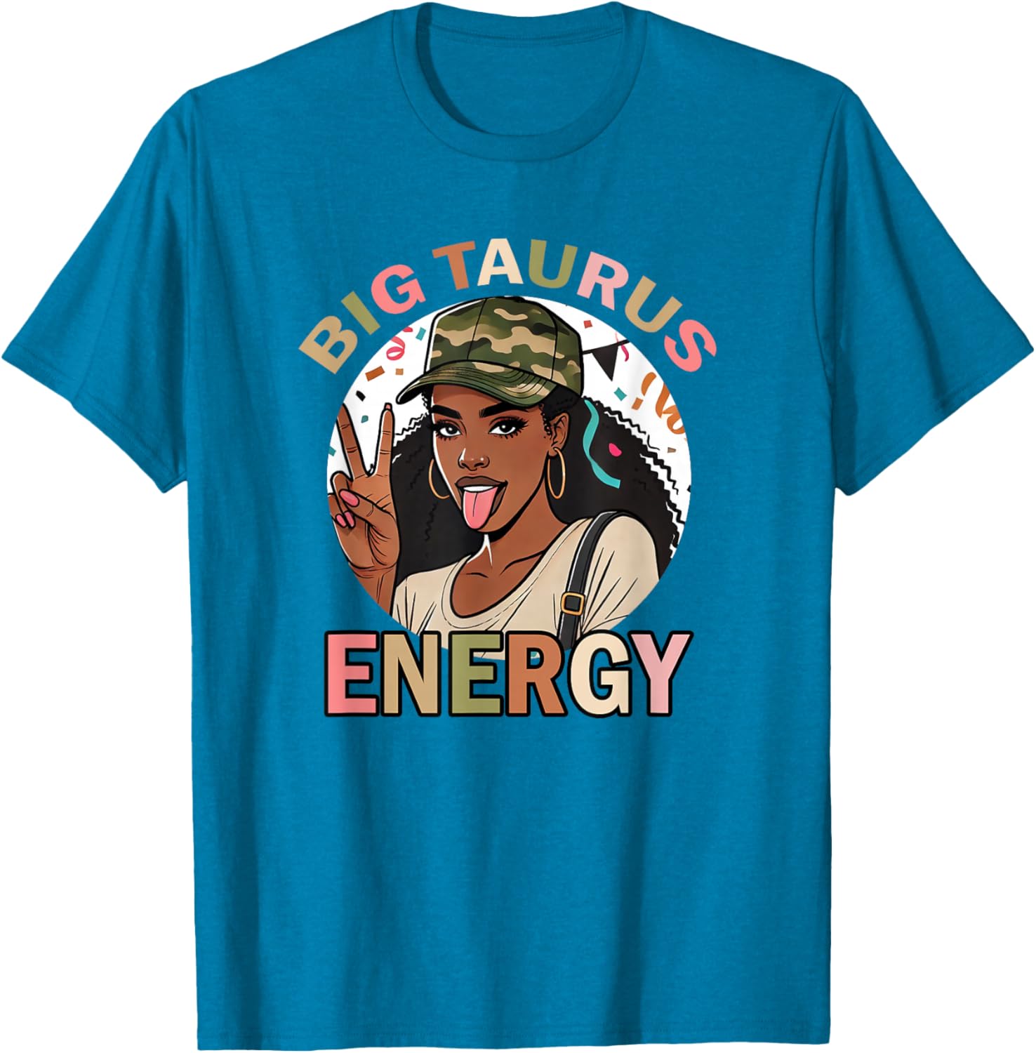 Big Taurus Energy Camo T-Shirt for Black Women - Retro Birthday Gift - 1