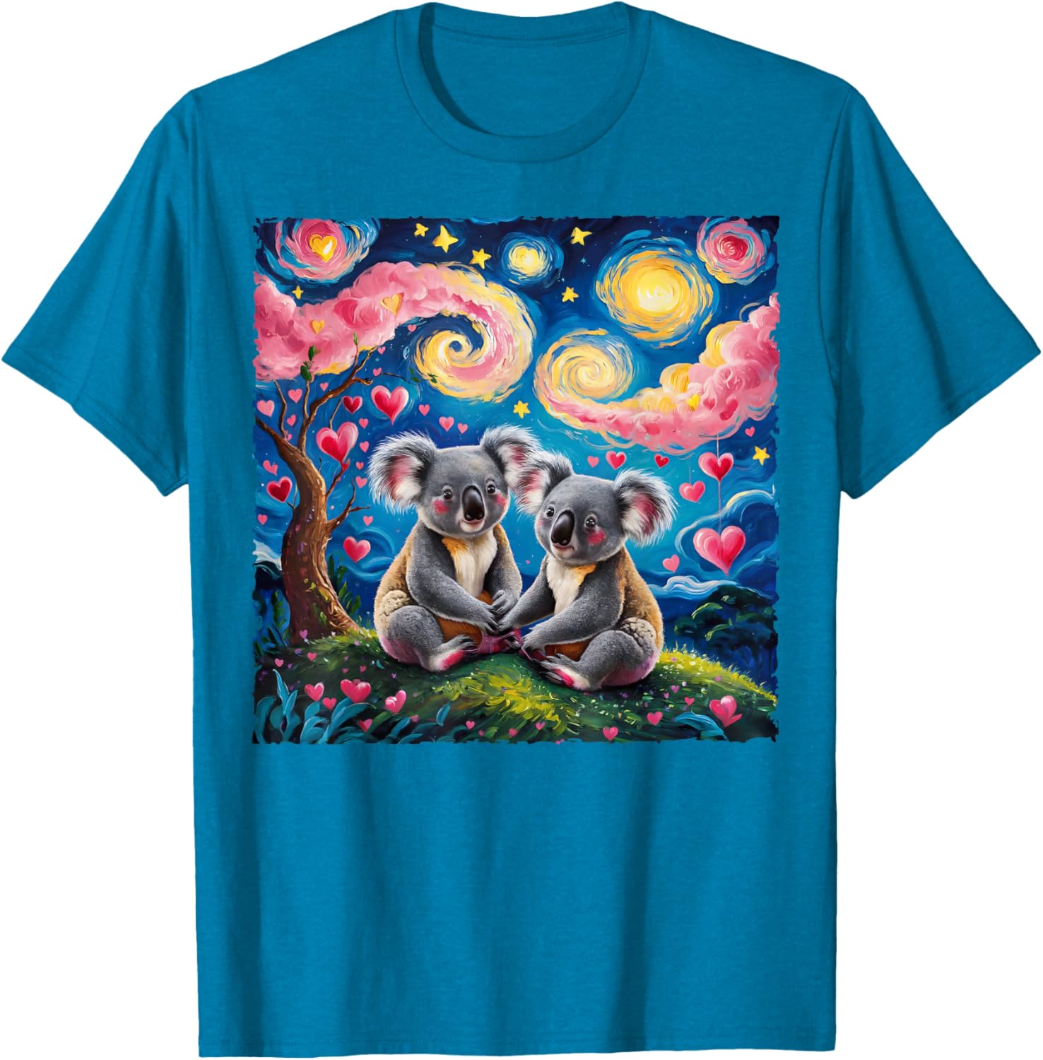 Koala Bear Van Gogh Starry Night T-Shirt for Romantic Couples - 13