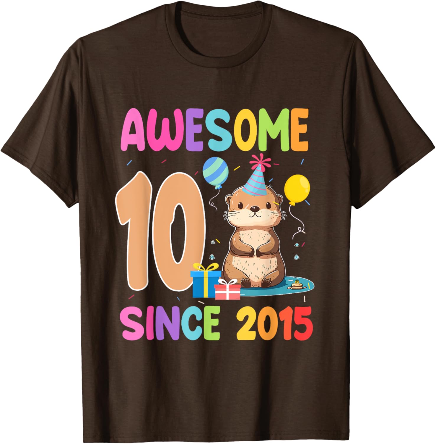 Cute Otter T-Shirt for 10th Birthday Celebration – Awesome Since 2015 - 11