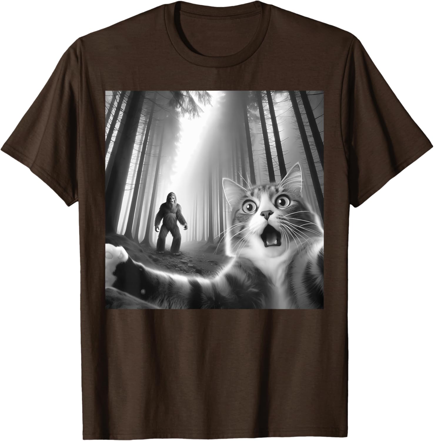 Funny Scared Cat Bigfoot Selfie T-Shirt for Men, Women, and Kids - 20