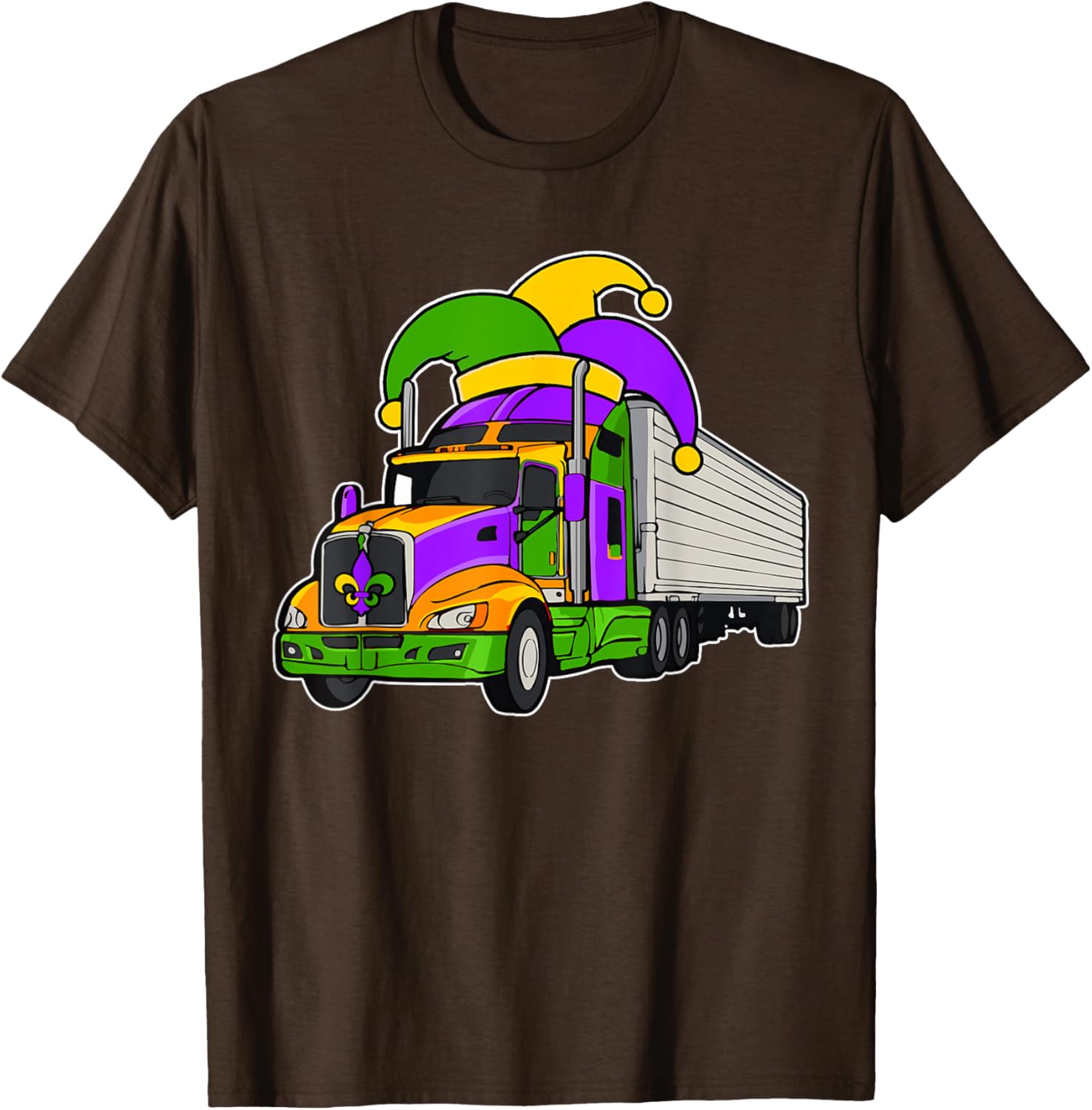 Colorful Mardi Gras Jester Hat Truck Team T-Shirt for Festive Parades - 6