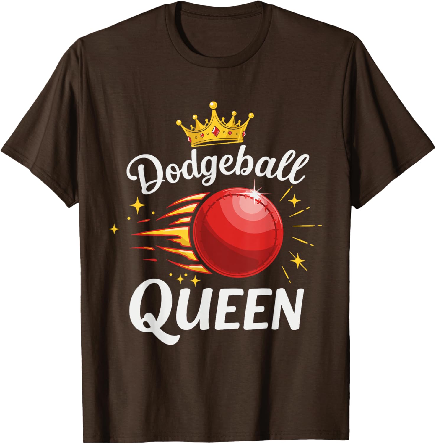 Dodgeball Queen T-Shirt with Crown and Red Ball Graphic Design - 8