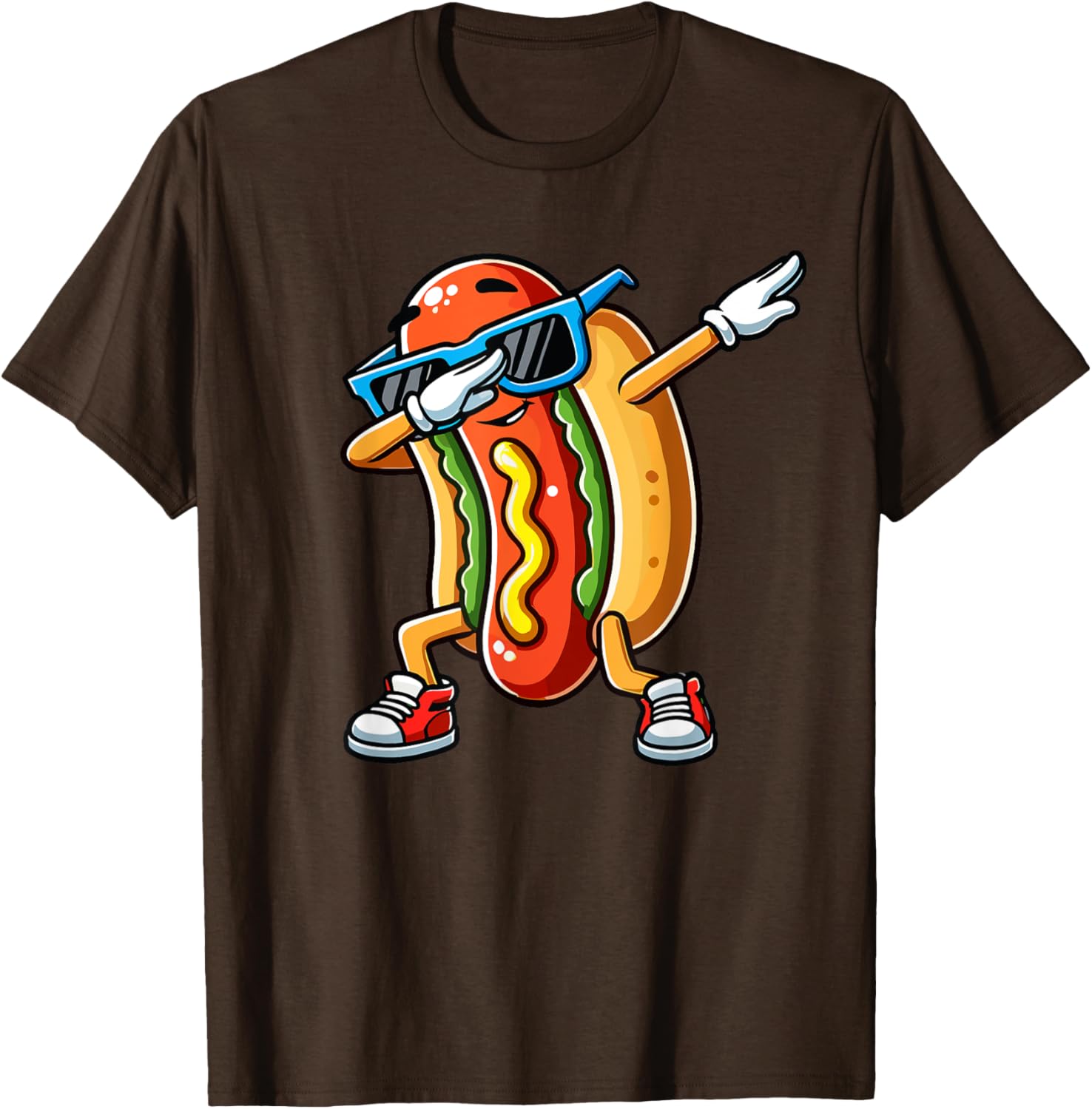 Funny Dabbing Hotdog Sunglasses T-Shirt for Kids Who Love Dogs and Hotdogs - 1