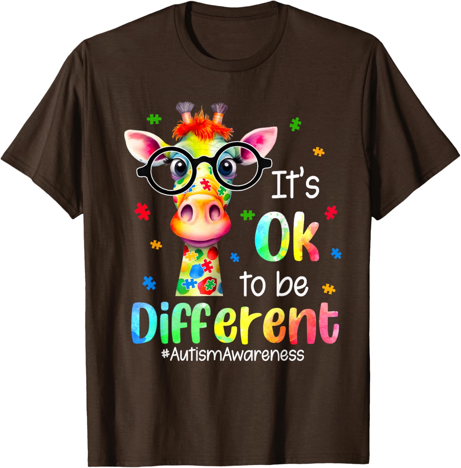 Cute Giraffe Autism Awareness T-Shirt It's Okay to Be Different - 12